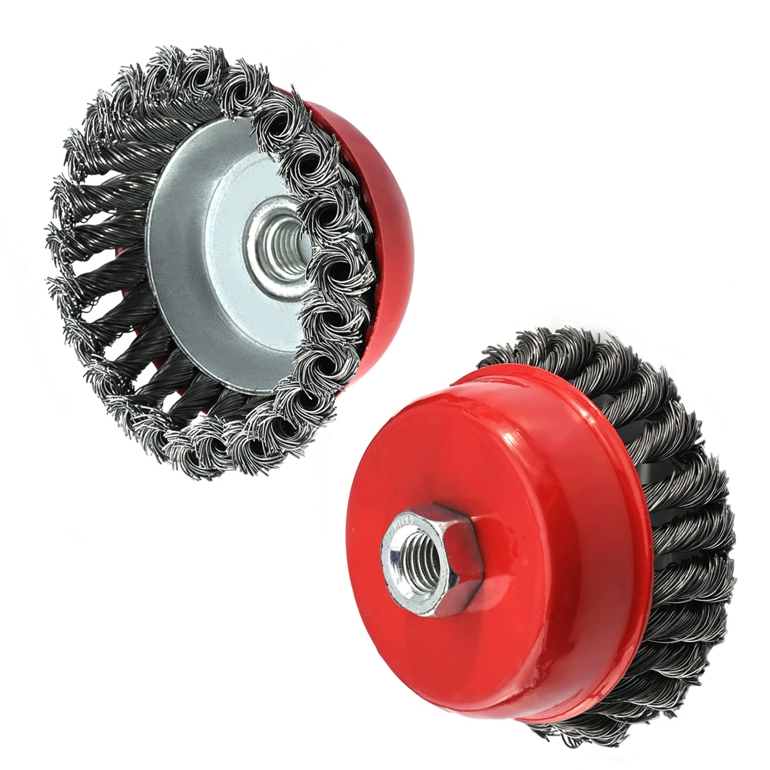 **Auniwaig 100mm Steel Wire Crimped Cup Brush with M14 x 2 Threaded Hole (2-Pack) – Heavy-Duty Rust & Paint Removal for Metal, Wood & Concrete Surfaces**