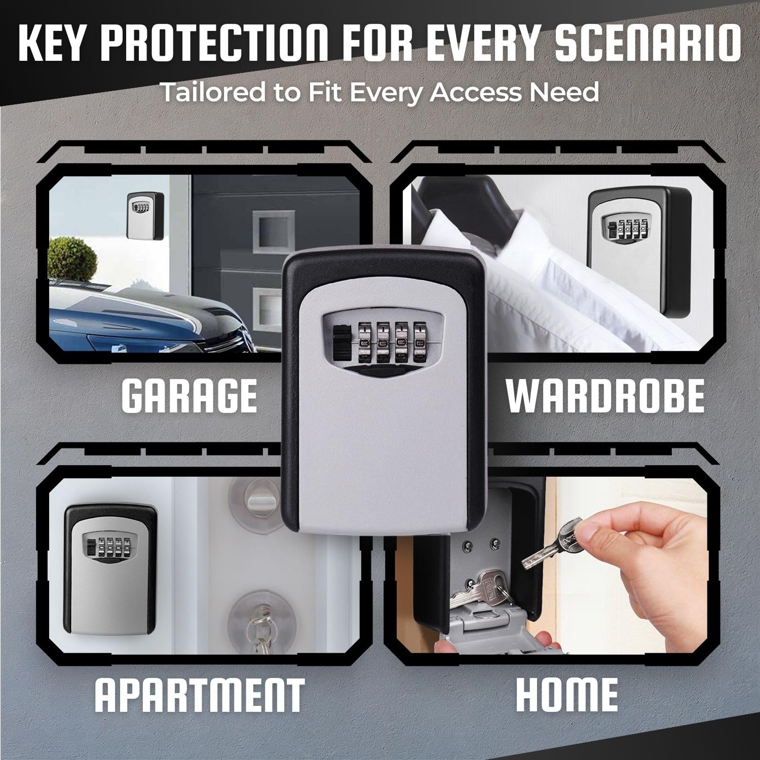 Flexzion Wall Mounted Key Lock Box - 4 Digit Combination Outdoor Key Safe with Weather & Rust Resistant Security for House, Door, Gate - Perfect for Vacation Rentals, Airbnb Hosts, and Property Management