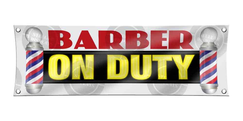 Barber ON Duty Banner (1ft X 3ft) - Open Sign for Barber Shops, Hiring Display with Barber Pole - Perfect for Salon Advertising & Window Decoration