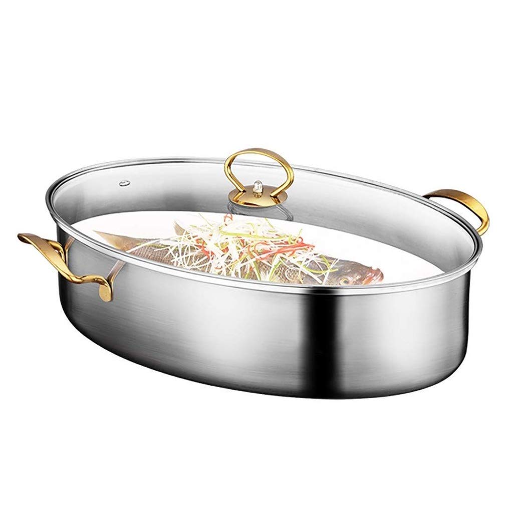 Premium 304 Stainless Steel Fish Steamer Pot - Large Oval Steaming Cookware for Gas Stove, Home Kitchen Essential for Healthy Seafood Cooking | Perfect for Steaming Whole Fish, Lobster, Crab & Vegetables