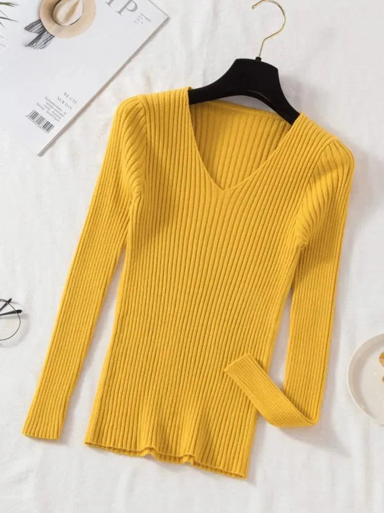 Women's V-Neck Pullover Sweater - Soft & Comfortable Knit Top for Casual Wear, Office, and Layering