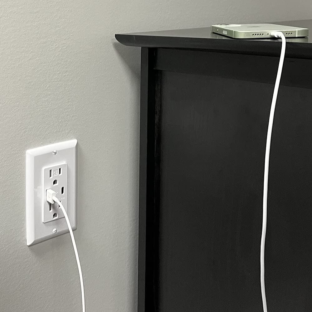 Maxxima 15A Tamper-Resistant USB Wall Outlet with 4.8A Fast Charging - 2 Standard Outlets + 1 USB-C & 1 USB-A Ports for iPhone, Android, Tablets - Perfect for Bedrooms, Kitchens & Home Offices