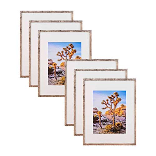 Rustic Oak Wood Picture Frame with Ivory Mat - 11x14 Inches (7.5x9.5 Opening) for Photos | Horizontal or Vertical Hanging with Included Hangers | Set of 6 | Perfect for Home Decor, Wedding Photos, Office Display & Gift Giving