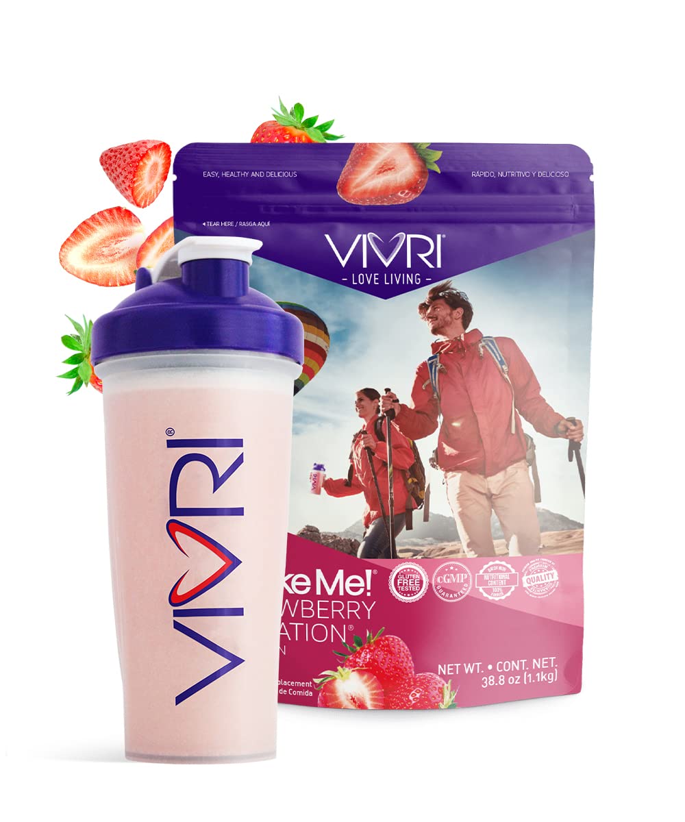 VIVRI Shake Me! Strawberry Sensation Protein Powder - 20 Servings Meal Replacement with Magnesium, Vitamin D, Vitamin C, Iron & Vegetable Extracts (Broccoli, Spinach, Onion, Kale) - Perfect for Post-Workout Recovery & Healthy Weight Management
