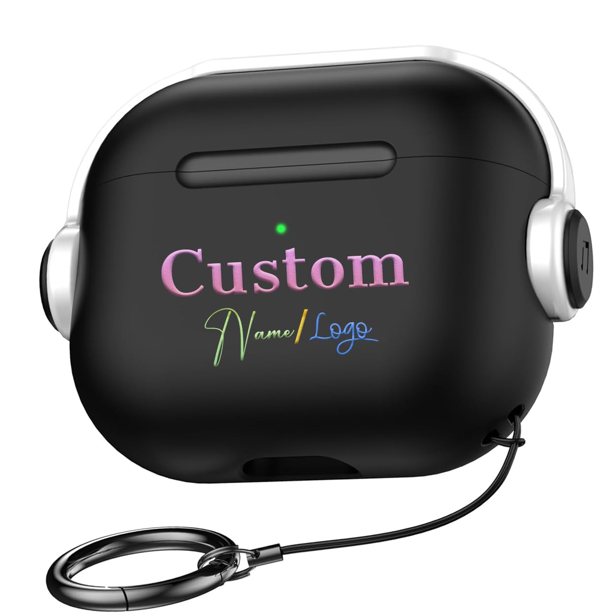 Custom AirPods 4th Gen 2024 Protective Case with Secure Lock & Keychain - Personalized Music Headphone Cover for All AirPods Models (USB-C/Lightning Compatible) - Black/White - Perfect for Travel, Gym & Daily Protection