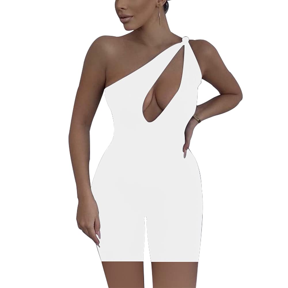 SHESEEWORLD Women's Sexy Cutout Sleeveless One Shoulder Bodycon Backless Party Jumpsuit Romper - Perfect for Club Nights, Date Nights & Summer Vacations
