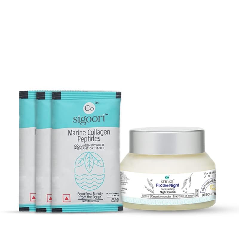 SS Anti-Aging Night Cream & Marine Collagen Peptides Combo for All Skin Types | Lightweight Formula for Women & Men | Improves Hair, Skin & Nail Health | Perfect for Nighttime Skincare Routine & Daily Beauty Regimen