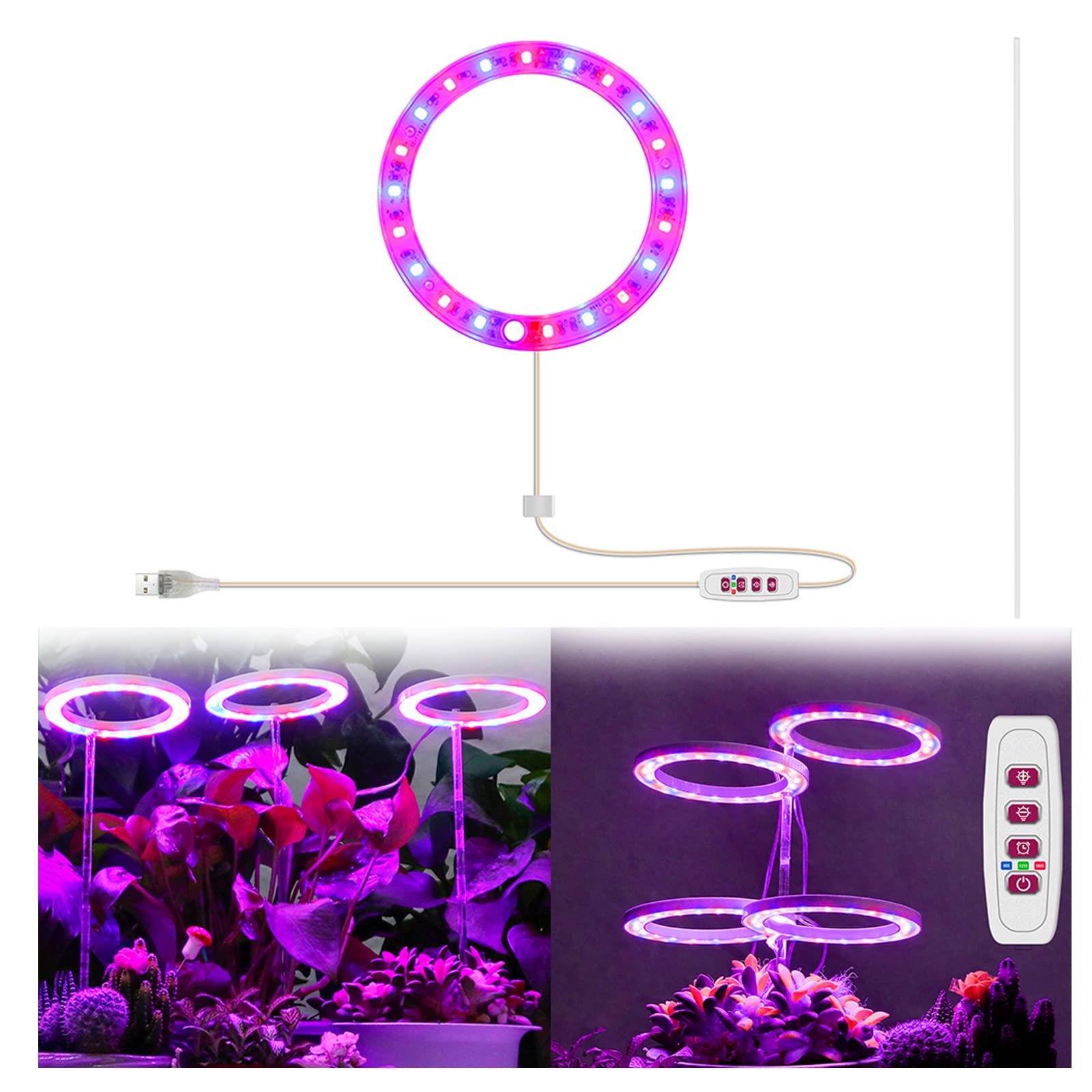 Rosnek Dimmable LED Grow Light with Timer - Full Spectrum USB Plant Light for Indoor Desk Plants, Height Adjustable Mini Grow Lamp (Red/Blue) - Perfect for Succulents, Herbs & Small Houseplants