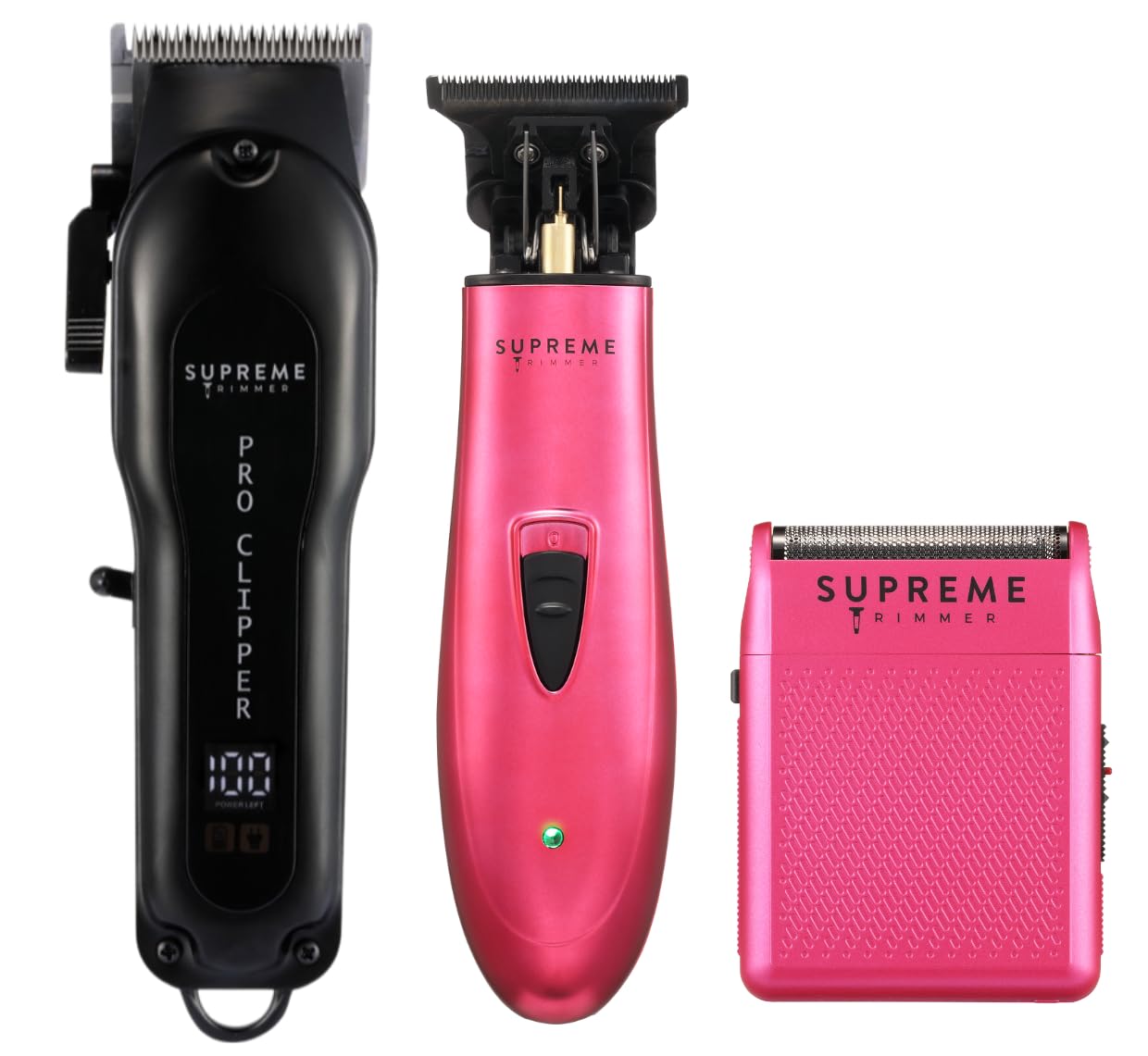 Supreme Professional 3-in-1 Hair Clipper Kit for Men - Barber Grade Trimmer, T-Shape Detailer & Foil Shaver | Precision Beard & Hair Cutting Set | Perfect for Home Grooming, Salon Use & Travel (Pink)