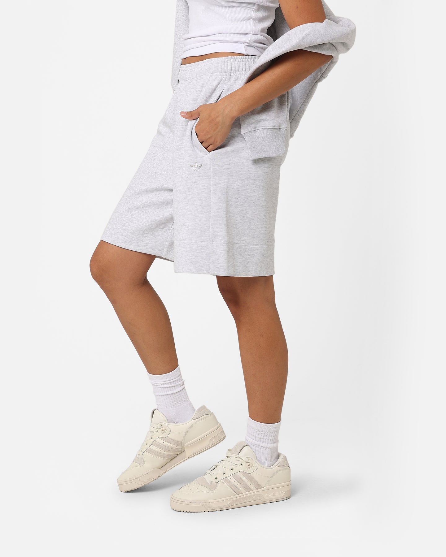 Adidas Women's Essentials 3-Stripe Light Grey Athletic Shorts - Comfortable Workout & Lounge Shorts for Running, Yoga, and Casual Wear