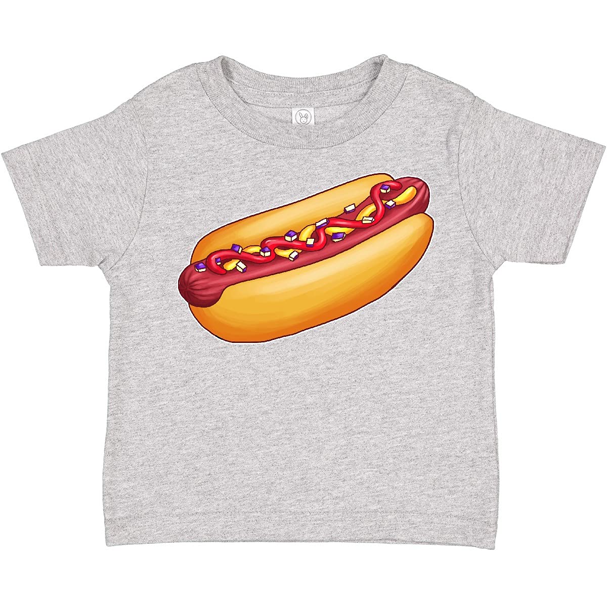 Inktastic Hot Dog Graphic Toddler T-Shirt with Mustard, Onions & Ketchup - Cute Foodie Outfit for Kids Birthday, BBQ Party & Summer Fun