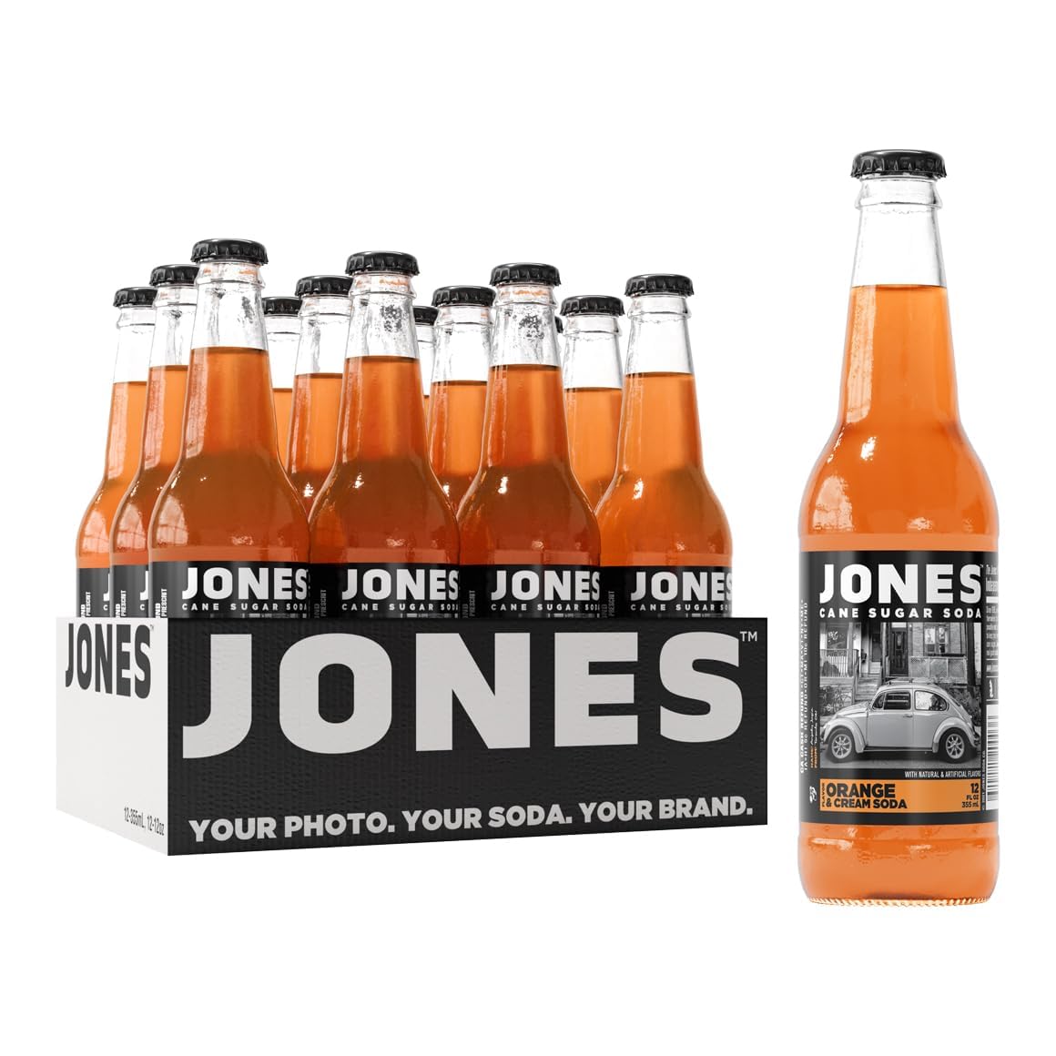 Jones Soda Co. Orange Cream Flavor - 12-Pack of 12 Oz Glass Bottles | Original Craft Soda Made with 100% Pure Cane Sugar | Refreshing Pop Beverage for Parties, BBQs & Summer Gatherings