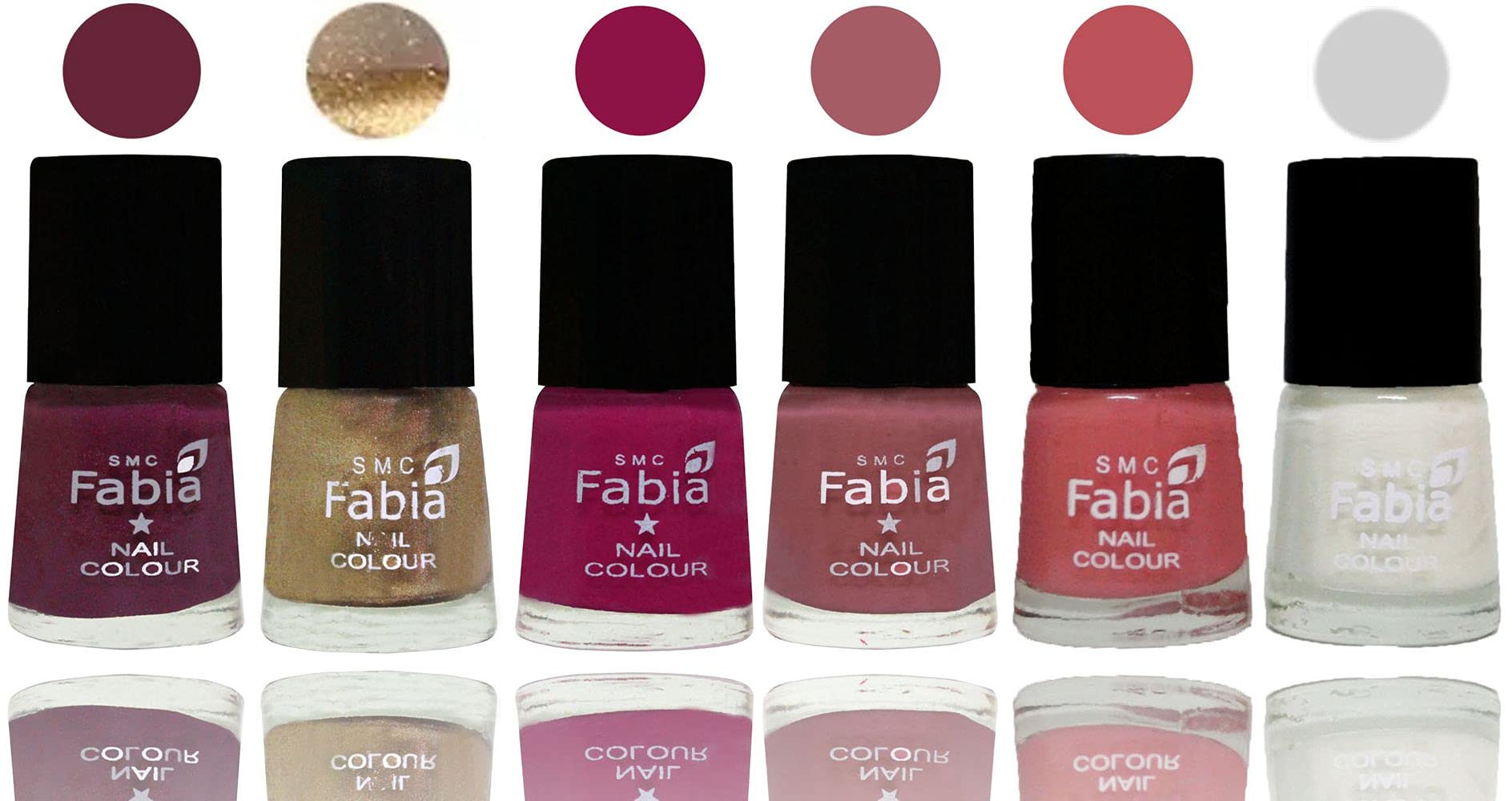 SMC Fabia Shine Bright Glossy Nail Polish Set - 6 Vibrant Colors (02712) for Manicure, Pedicure & Nail Art | Long-Lasting & Chip-Resistant Formula