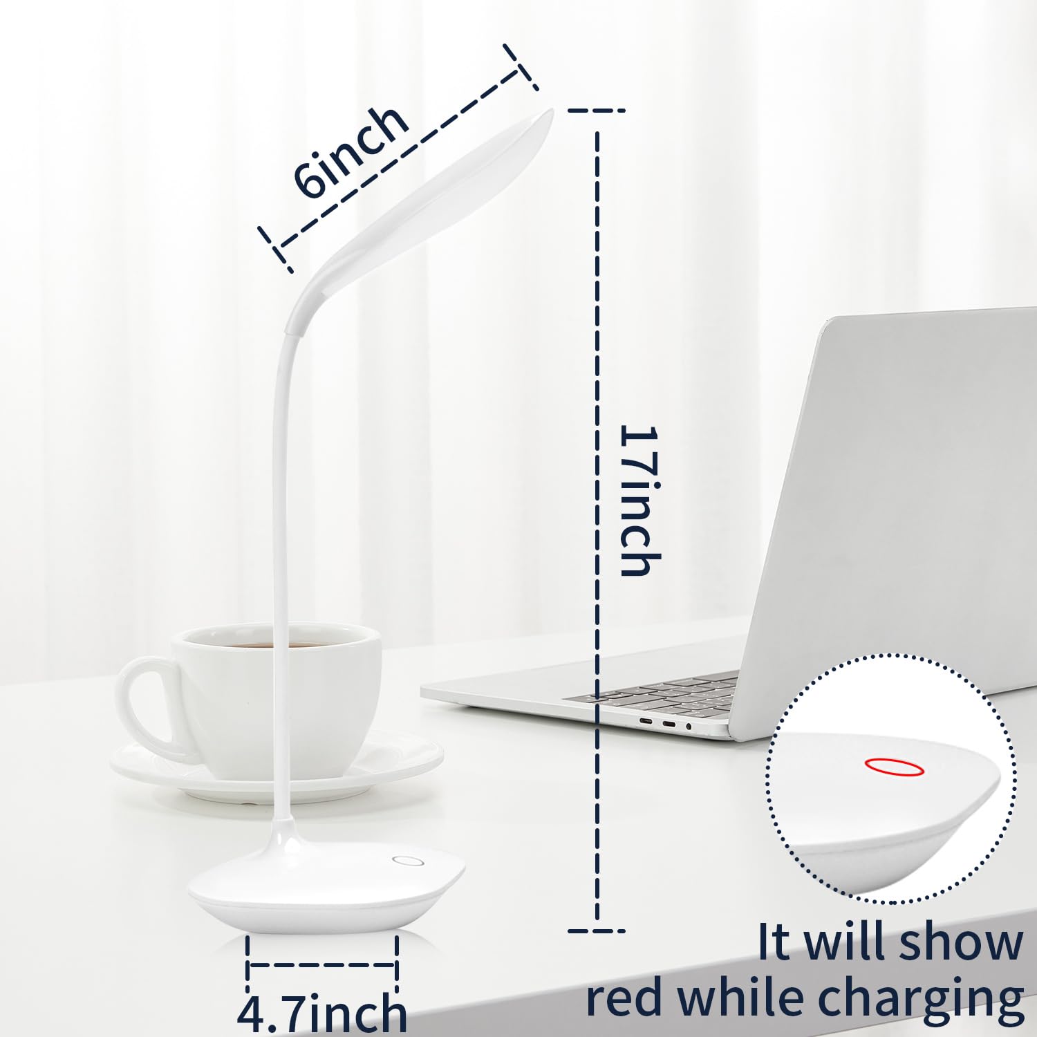 TOPJESS USB Desk Lamp with 3-Level Dimmer, Portable Touch Control Night Light for Reading, Relaxing & Bedtime - Flexible Neck, Perfect for Office, Study & Bedroom