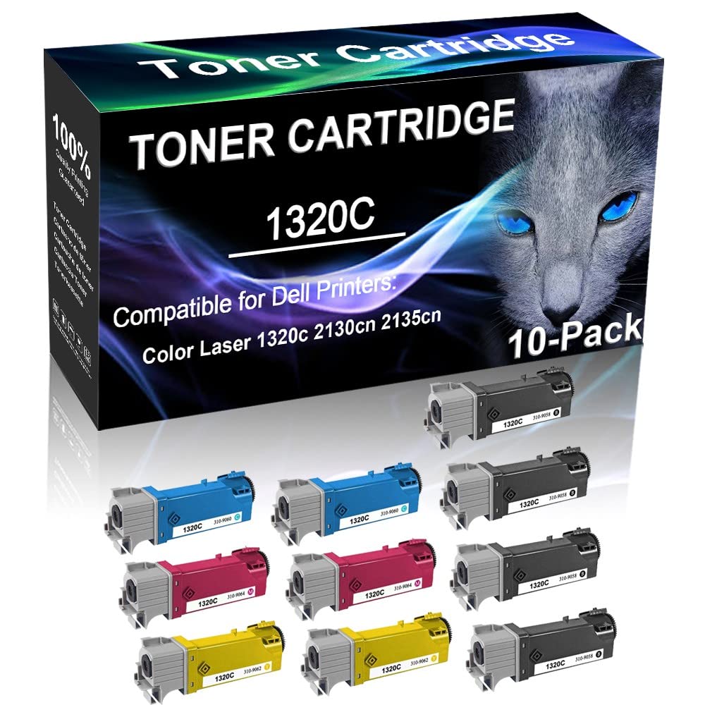 10-Pack (4BK+2C+2Y+2M) High-Yield Compatible Laser Toner Cartridge Replacement for Dell 310-9058/9060/9062/9064 - Works with Dell Color Laser Printer 2135cn - Perfect for Office & Home Printing Needs
