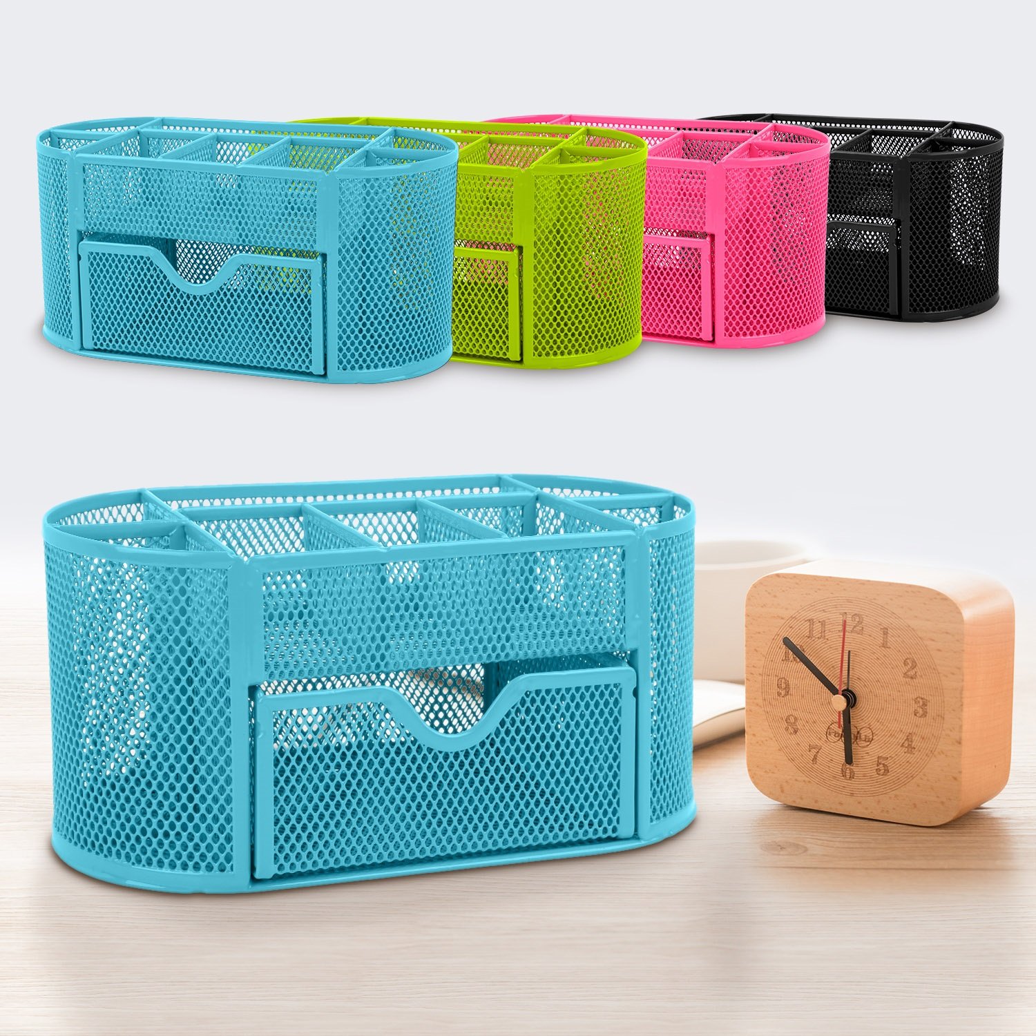 Blue Mesh Desk Pen Organizer for Office, School & Home - Perfect Teacher Supplies for Classroom Organization & Workspace Decluttering