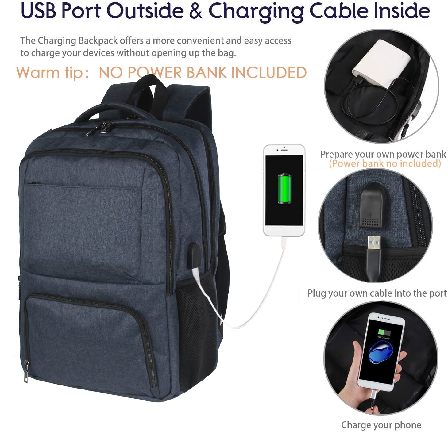 17 Inch Laptop Backpack for Business Travel - USB Charging Port & Anti-Theft Pocket - Navy Blue - Perfect for Work, College & Daily Commute