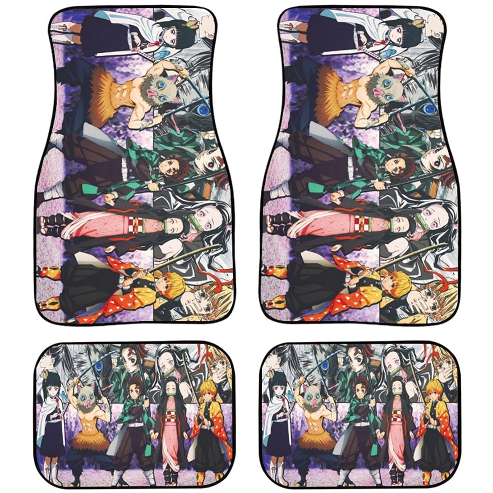 Premium Anime Demon Slayer Car Floor Mats Set - Non-Slip Heavy Duty Front & Rear Mats, Odorless Short Fluff Interior Accessories for Cars, SUVs & Trucks | Perfect Gift for Anime Fans & Auto Enthusiasts