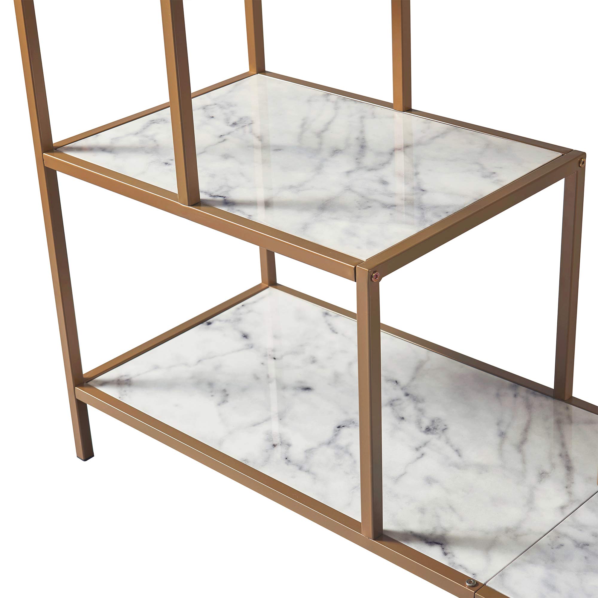 Teamson Home Marmo Sideboard Storage Cabinet TV Stand with Faux Marble Top - 32 Inch Height, Brass Finish - Modern Living Room, Bedroom & Office Furniture for Home Decor & Entertainment Storage