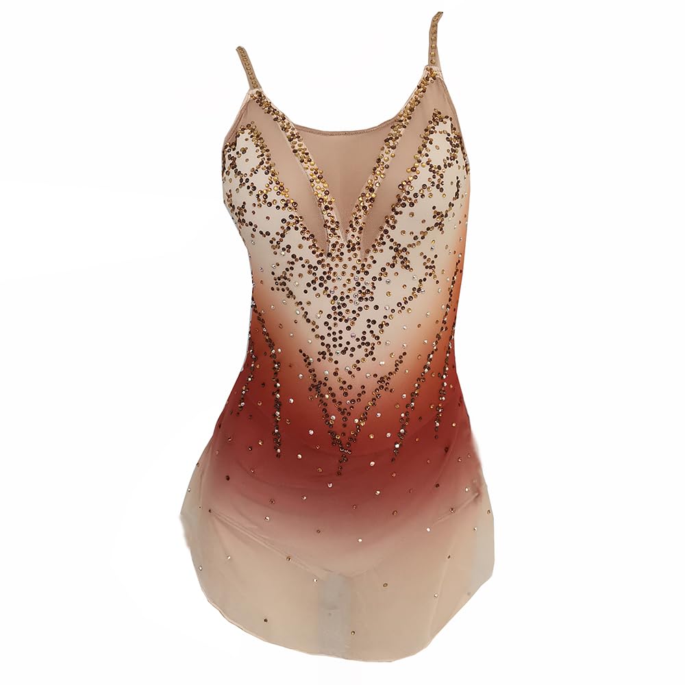 LIUHUO Orange Diamond Figure Skating Dress for Girls - Sling Style Competition & Performance Costume - Perfect for Ice Shows, Competitions, and Dance Performances