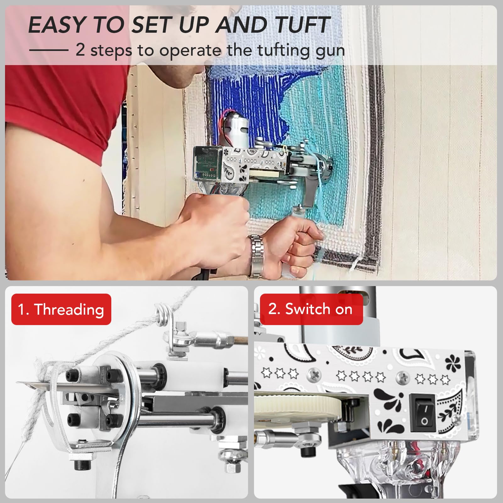Justuft 2-in-1 Rug Tufting Gun & Carpet Trimmer Kit - Professional Carpet Making Machine with Rug Shaver & Punch Needle Supplies (Transparent Cloth Included) - Perfect for DIY Home Decor, Craft Projects & Handmade Rugs