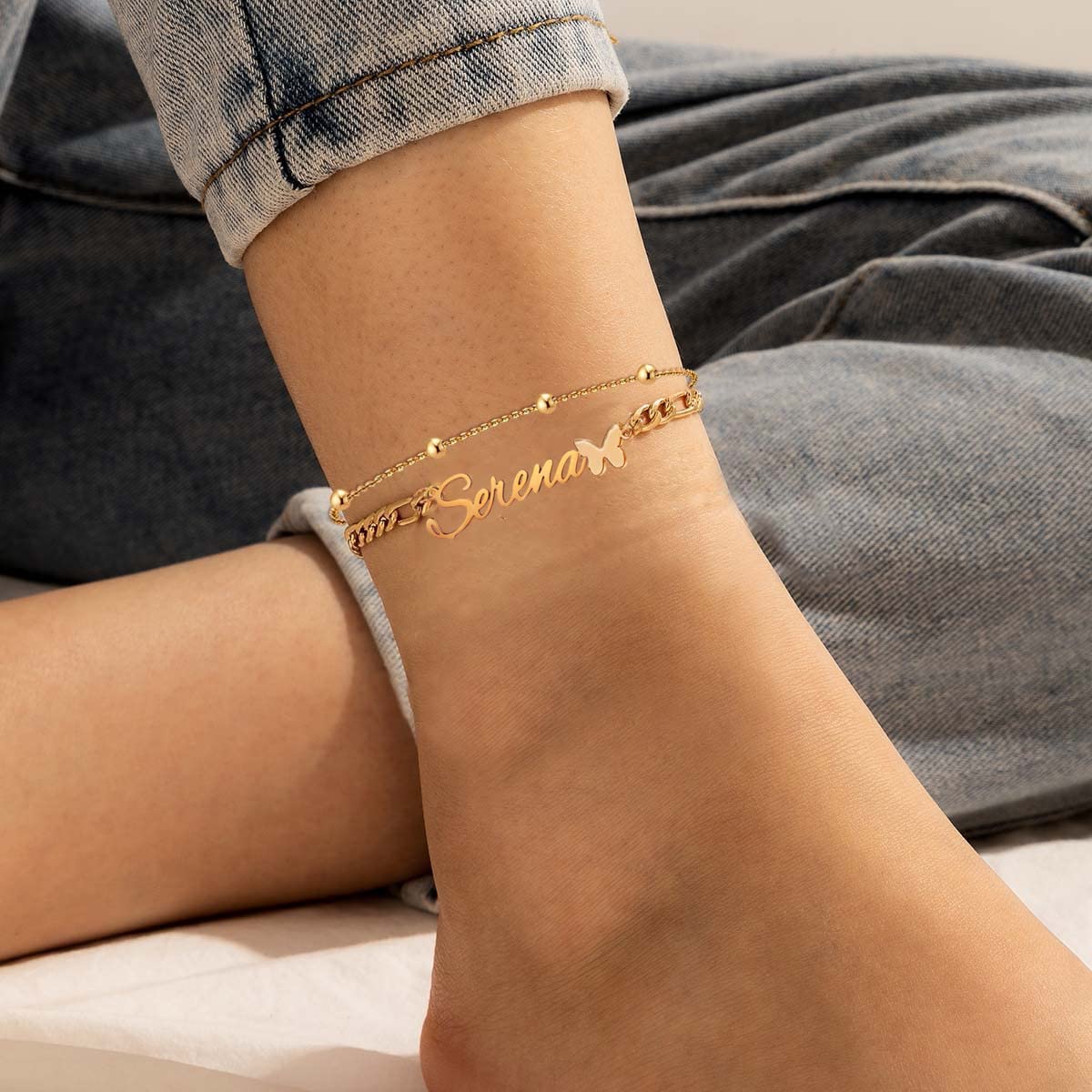 Personalized Custom Name Anklet for Women - Adjustable Silver & Gold Plated Ankle Bracelet with Initial Charm - Perfect for Beach Vacation, Wedding Gift, or Everyday Boho Jewelry