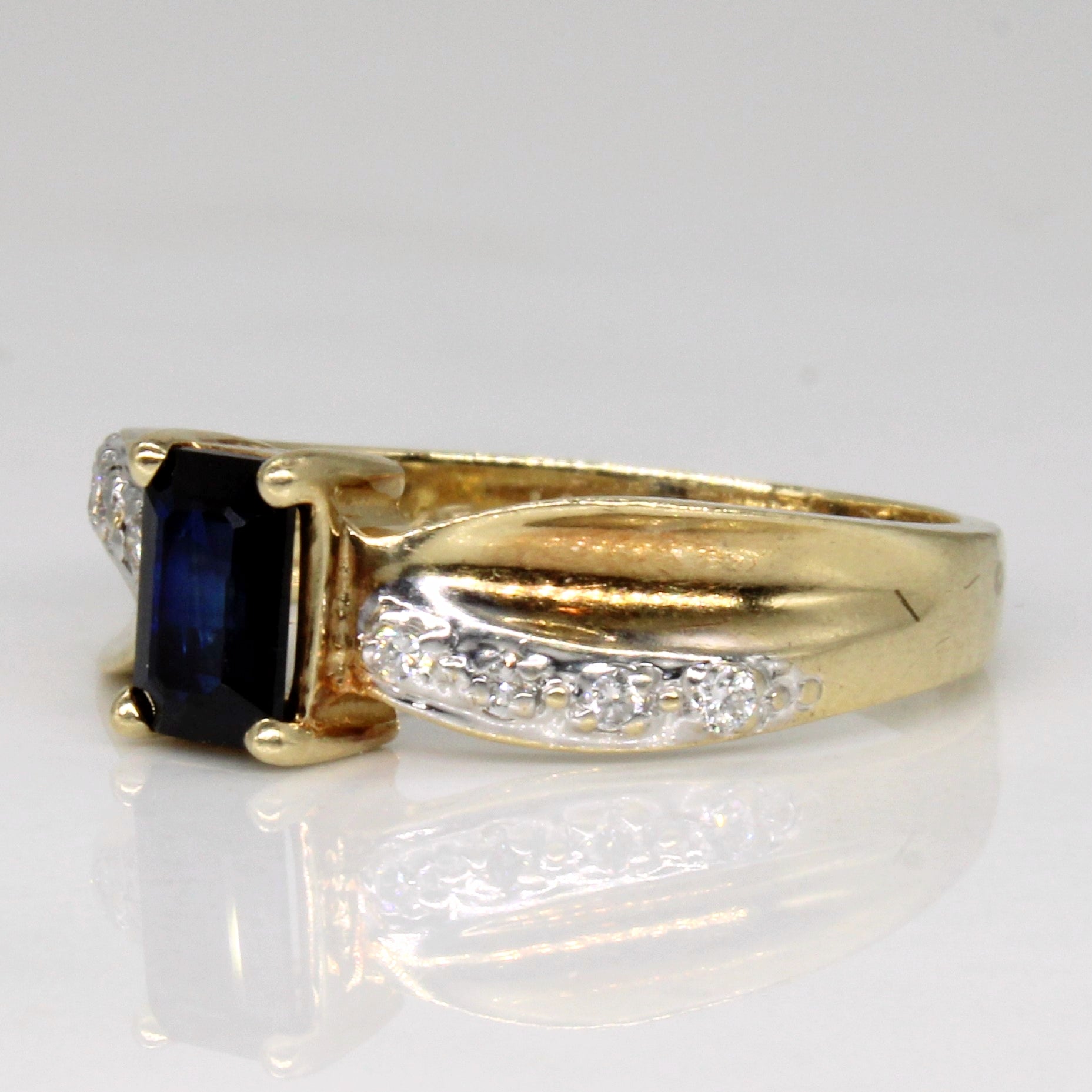 Emerald Cut Sapphire & Diamond Ring - 0.29ct Sapphire & 0.08ctw Diamonds - Size 6.5 - Elegant Engagement & Wedding Ring for Women - Perfect for Proposals, Anniversaries & Special Occasions