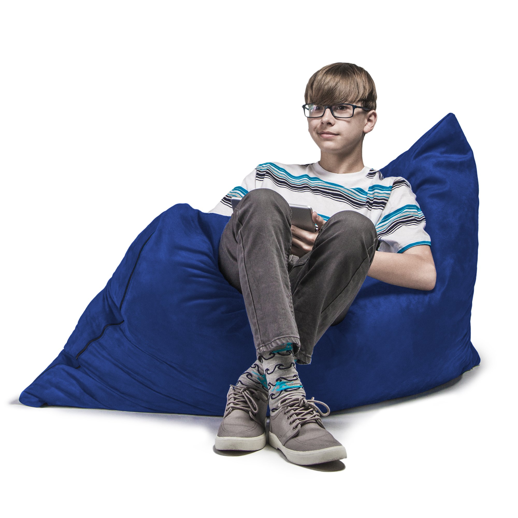 Jaxx 3.5 ft Pillow Saxx Kids Bean Bag Chair - Soft Blueberry Color for Kids' Room, Playroom & Dorm - Cozy Seating for Reading, Gaming & Relaxing