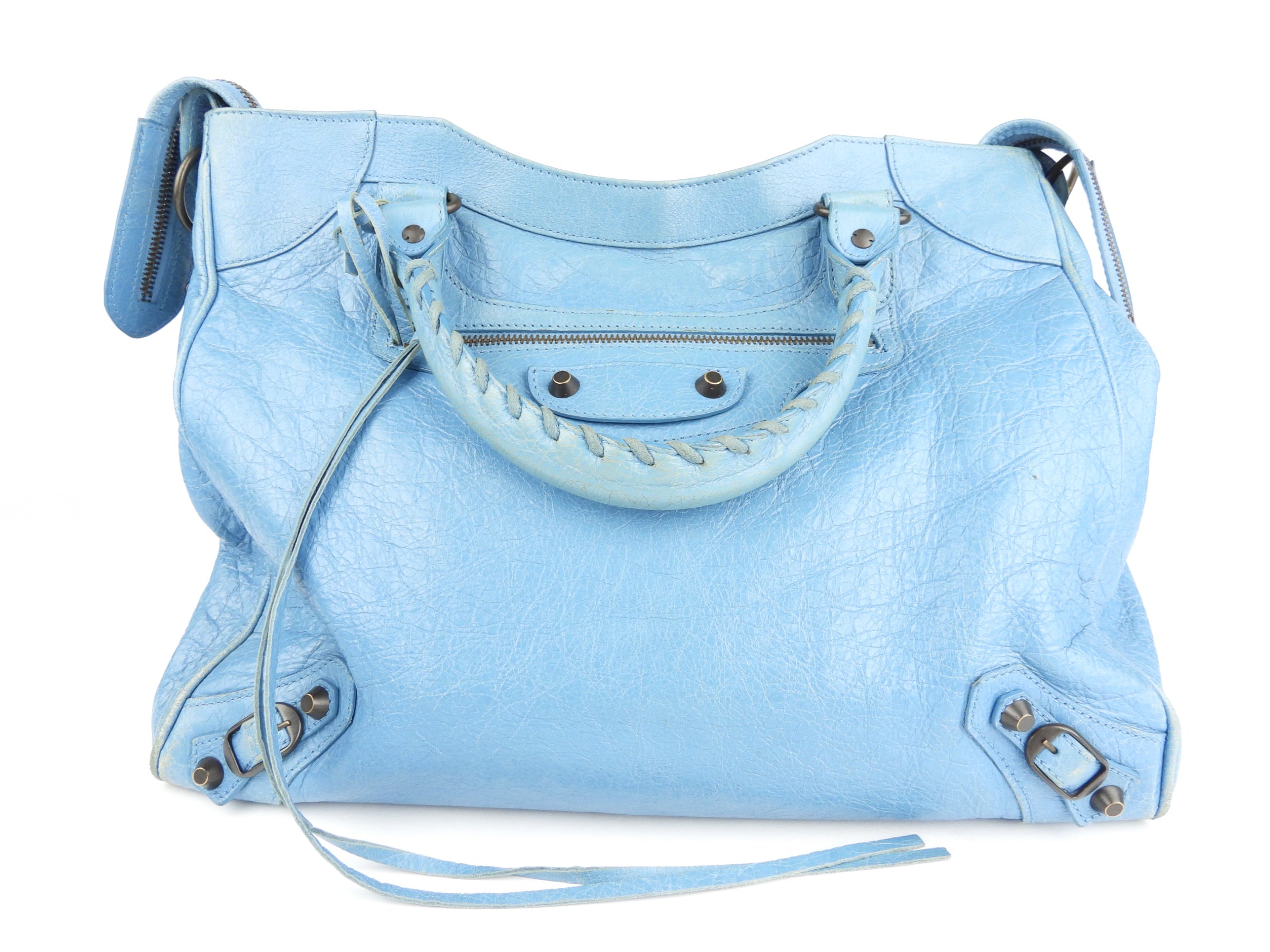 Balenciaga Turquoise Blue Moto Classic Velo City Two-Way Tote Bag for Women | Luxury Designer Handbag for Work, Travel & Everyday Use