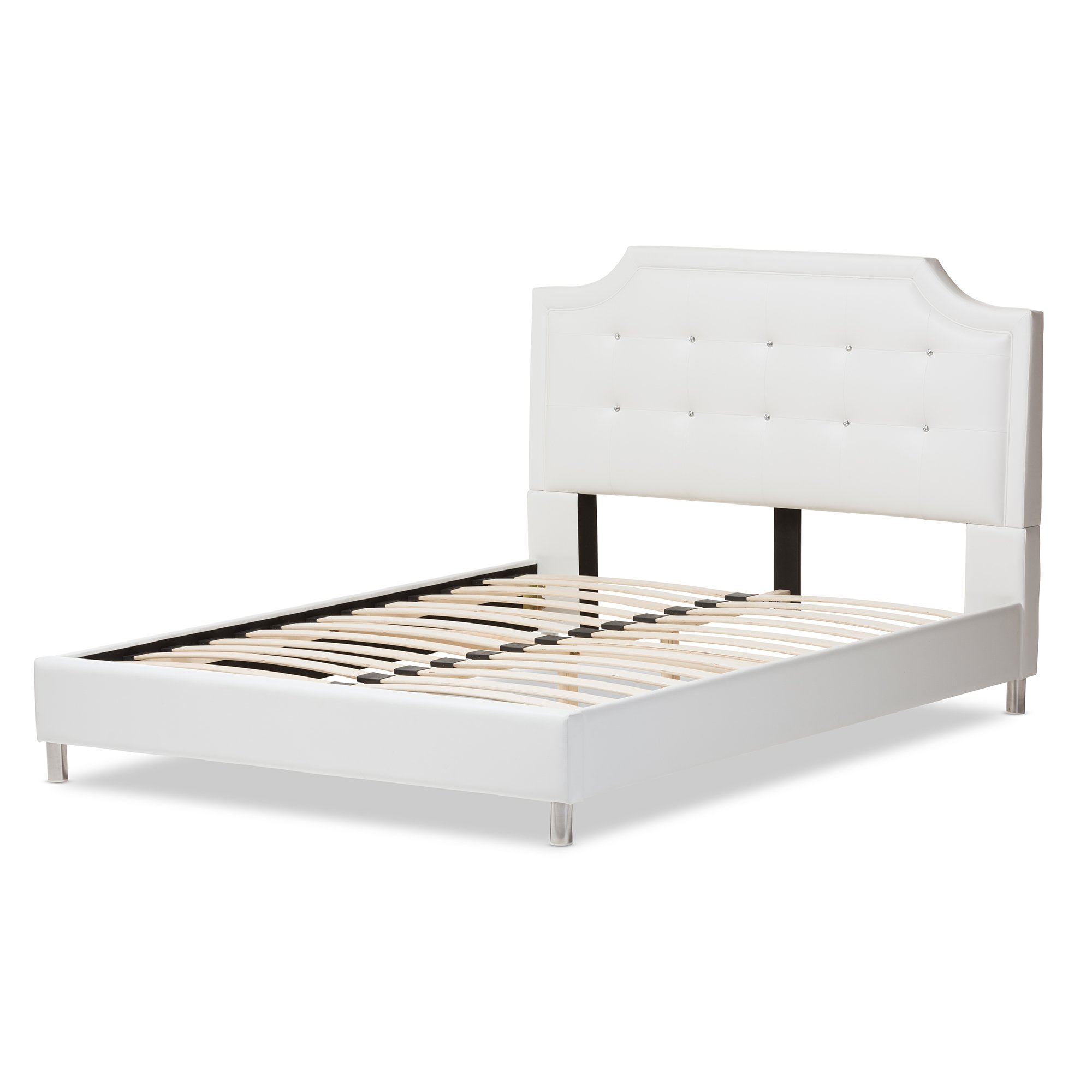 Baxton Studio Carlotta Modern Upholstered Headboard Full Size Bed Frame - White | Perfect for Contemporary Bedrooms & Guest Rooms