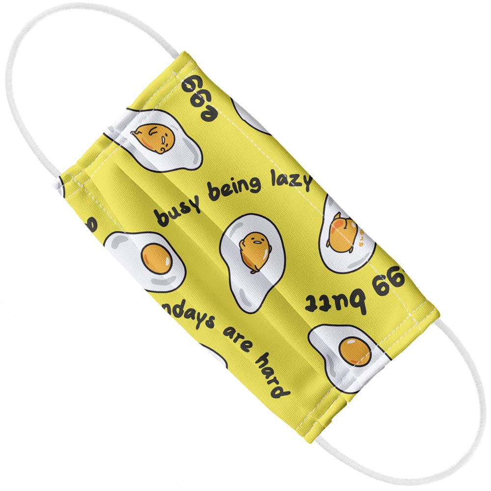 Gudetama Egg Yolk Pattern Reusable Face Mask - 1-Ply Unisex Washable Cloth Mask for Adults - Cute Sanrio Character Design for Daily Use, Cosplay & Anime Conventions