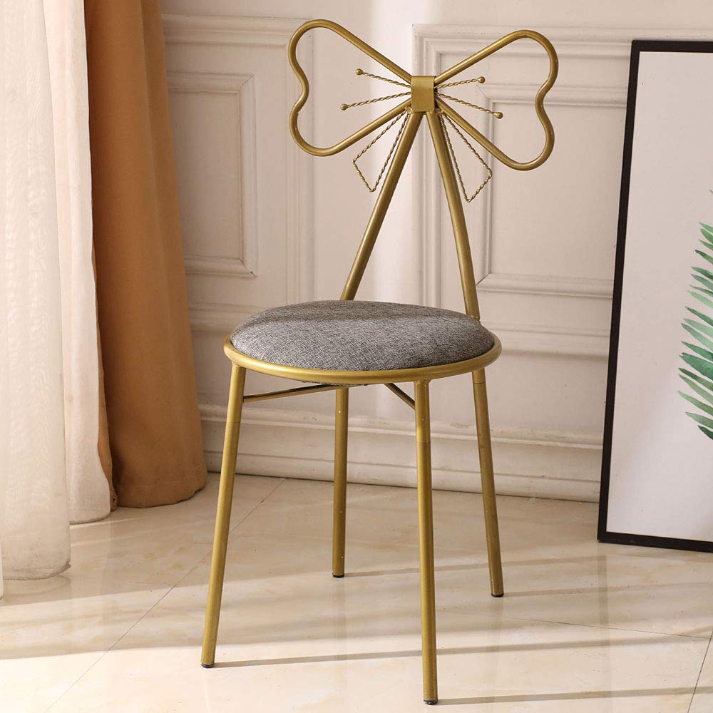 UHBGT Butterfly Backrest Wrought Iron Leather Makeup Stool - Gold Bronze Vanity Chair for Dressing Table, Bedroom & Bathroom Decor | Elegant Makeup Bench for Home Living Room & Beauty Salon Use