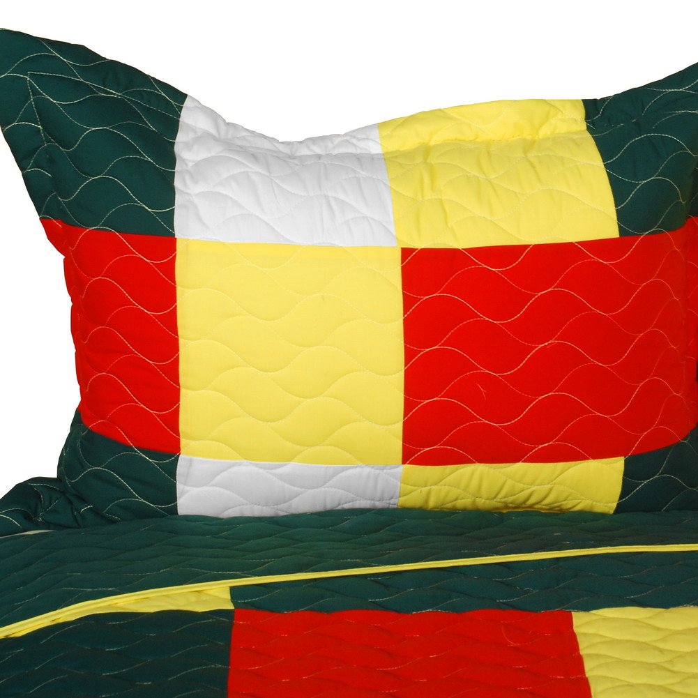 Ixora Chinensis Vermicelli-Quilted Patchwork Plaid Quilt Set - Full/Queen Size Bedding for Cozy Bedroom Decor