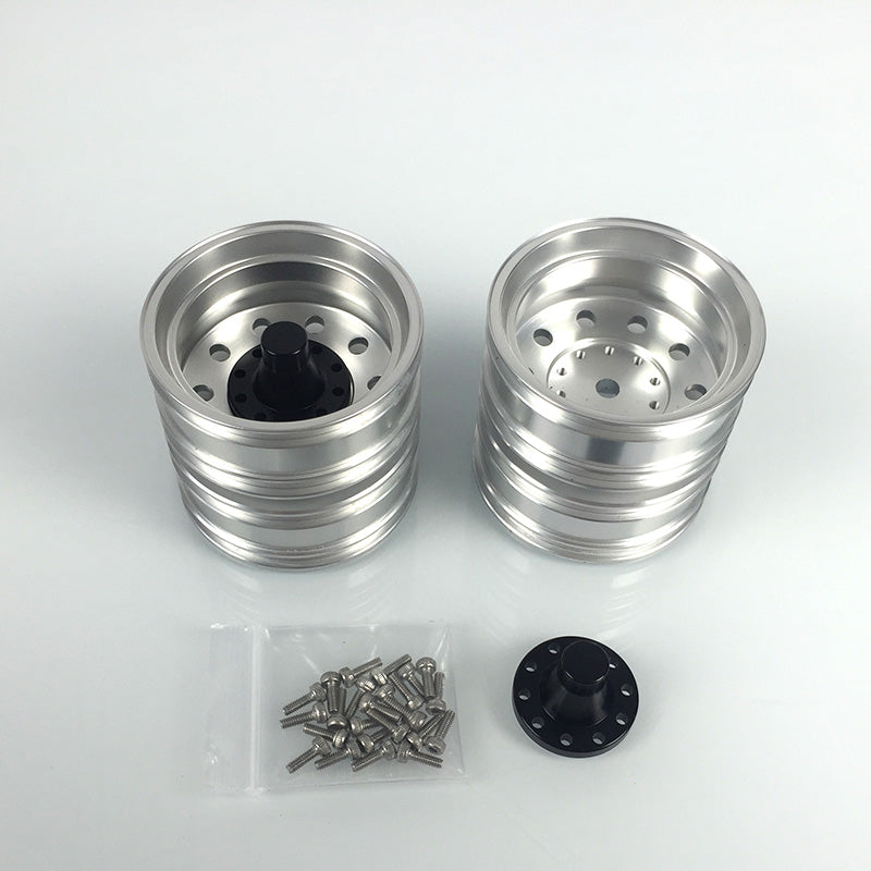 1/14 Scale LESU Rear Wheels with Metal Hub & Rubber Tires - Replacement Parts for RC Trailer Tractor Truck Models (Tamiya Compatible) - Perfect for DIY Upgrades & Off-Road RC Vehicle Scenes