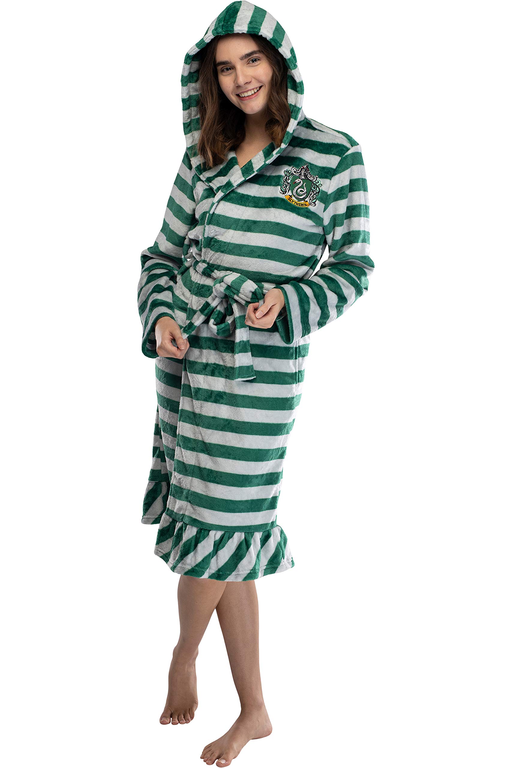 Harry Potter Kids' Striped Hooded Fleece Robe - Gryffindor, Hufflepuff, Slytherin & Ravenclaw House Robes for Boys & Girls | Cozy Halloween Costume & Winter Loungewear