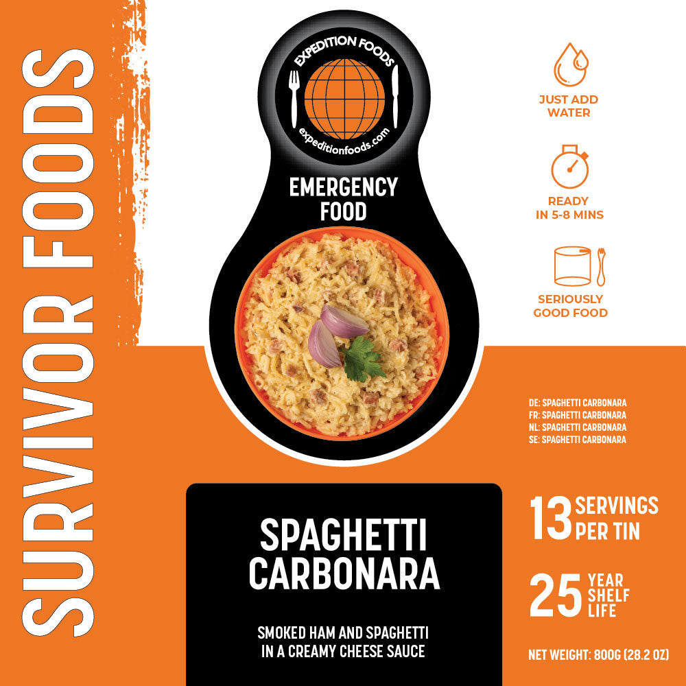 Expedition Foods Survivor Freeze Dried Spaghetti Carbonara - Lightweight Camping Meal, Emergency Food Supply & Backpacking Pasta for Outdoor Adventures
