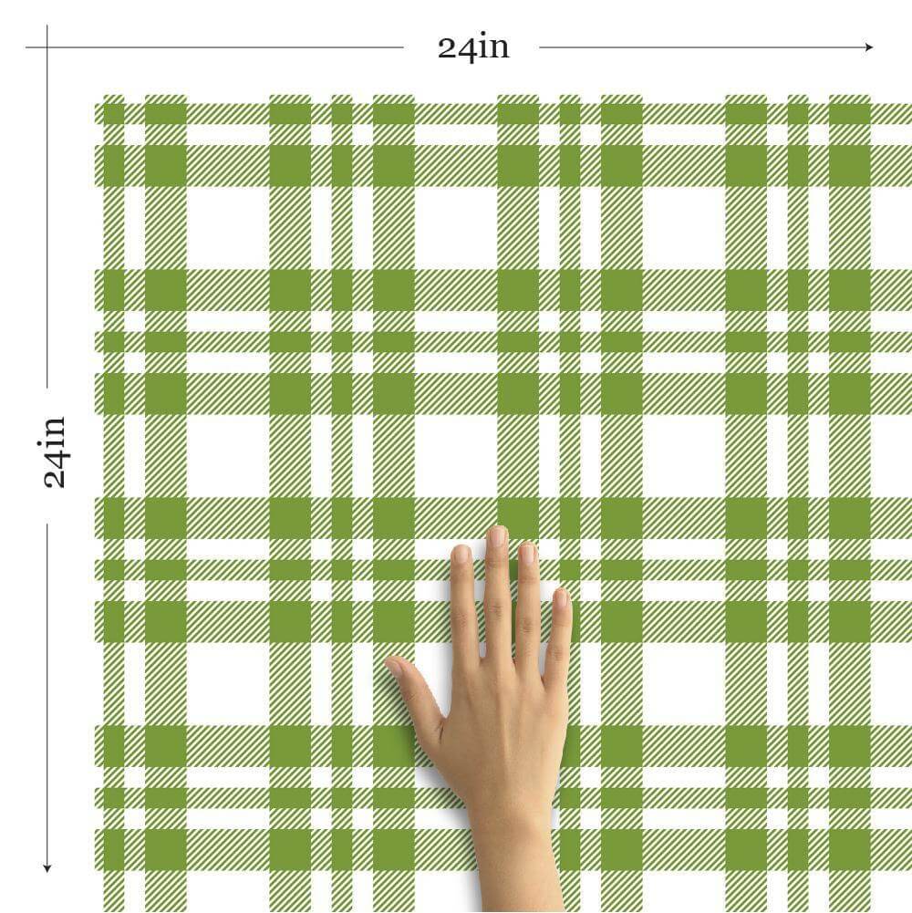 Green Plaid Peel and Stick Removable Wallpaper - Self-Adhesive Decorative Wall Covering for Bedroom, Living Room, or Office - Easy to Install & Remove