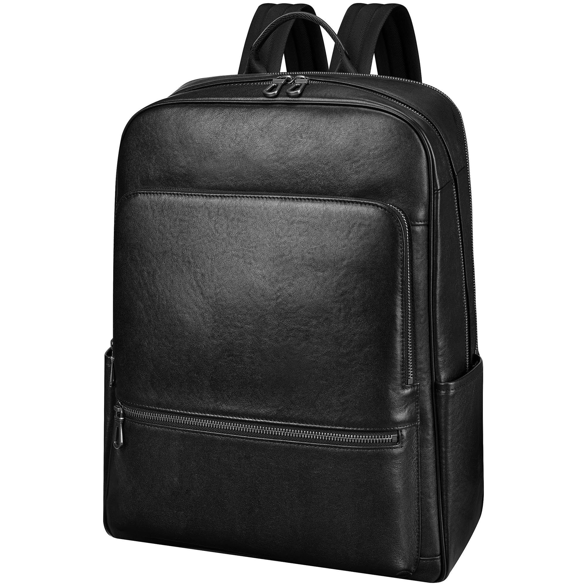 Premium Genuine Leather Backpack for Men - 17.3 Inch Laptop Compartment, 30L Business Travel Backpack (Black) - Ideal for Work Commute, College & Business Trips