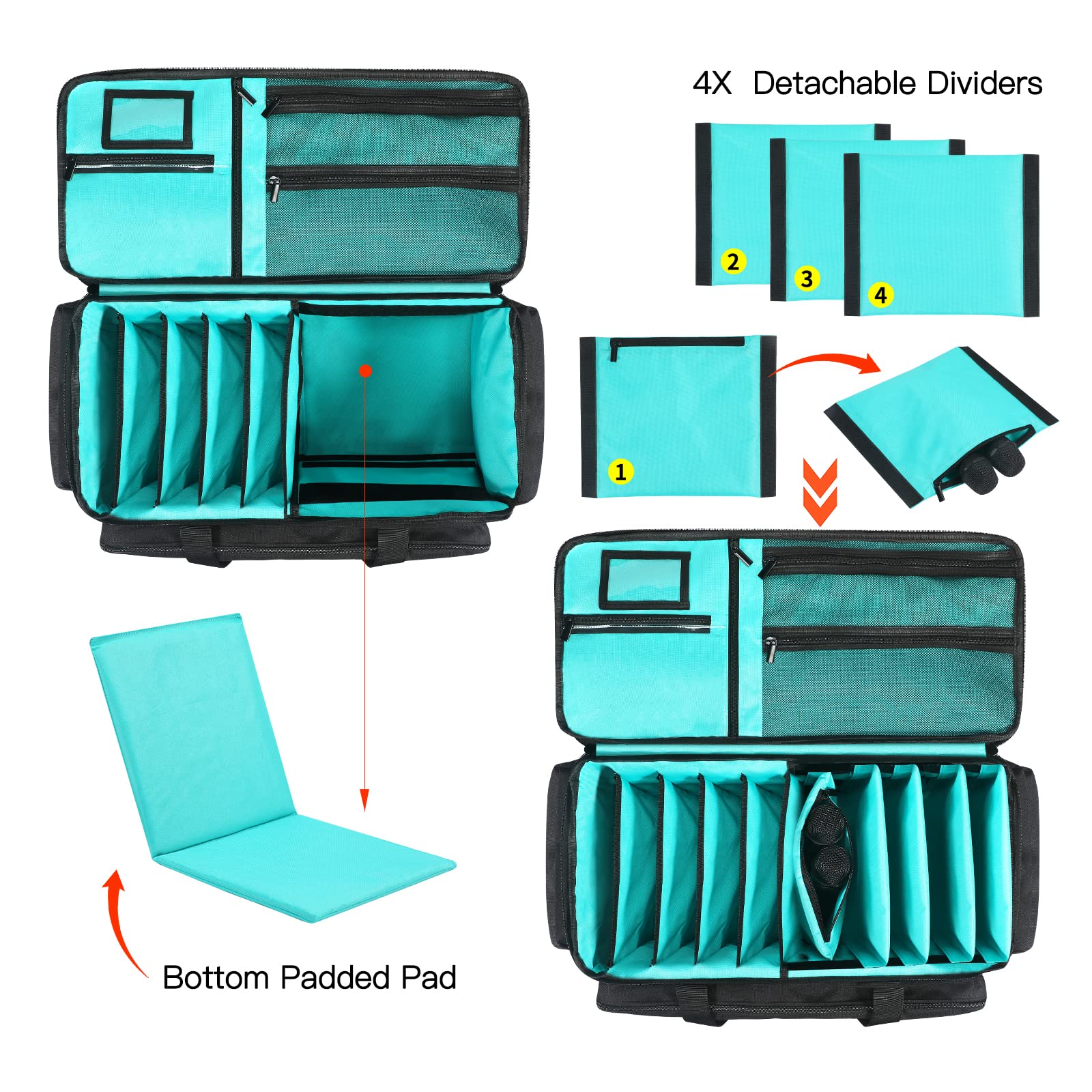 DJ Gear Storage Organizer Bag - Detachable Padded Bottom & Dividers for Cables & Sound Equipment (Blue) - Perfect for Musicians & Travel