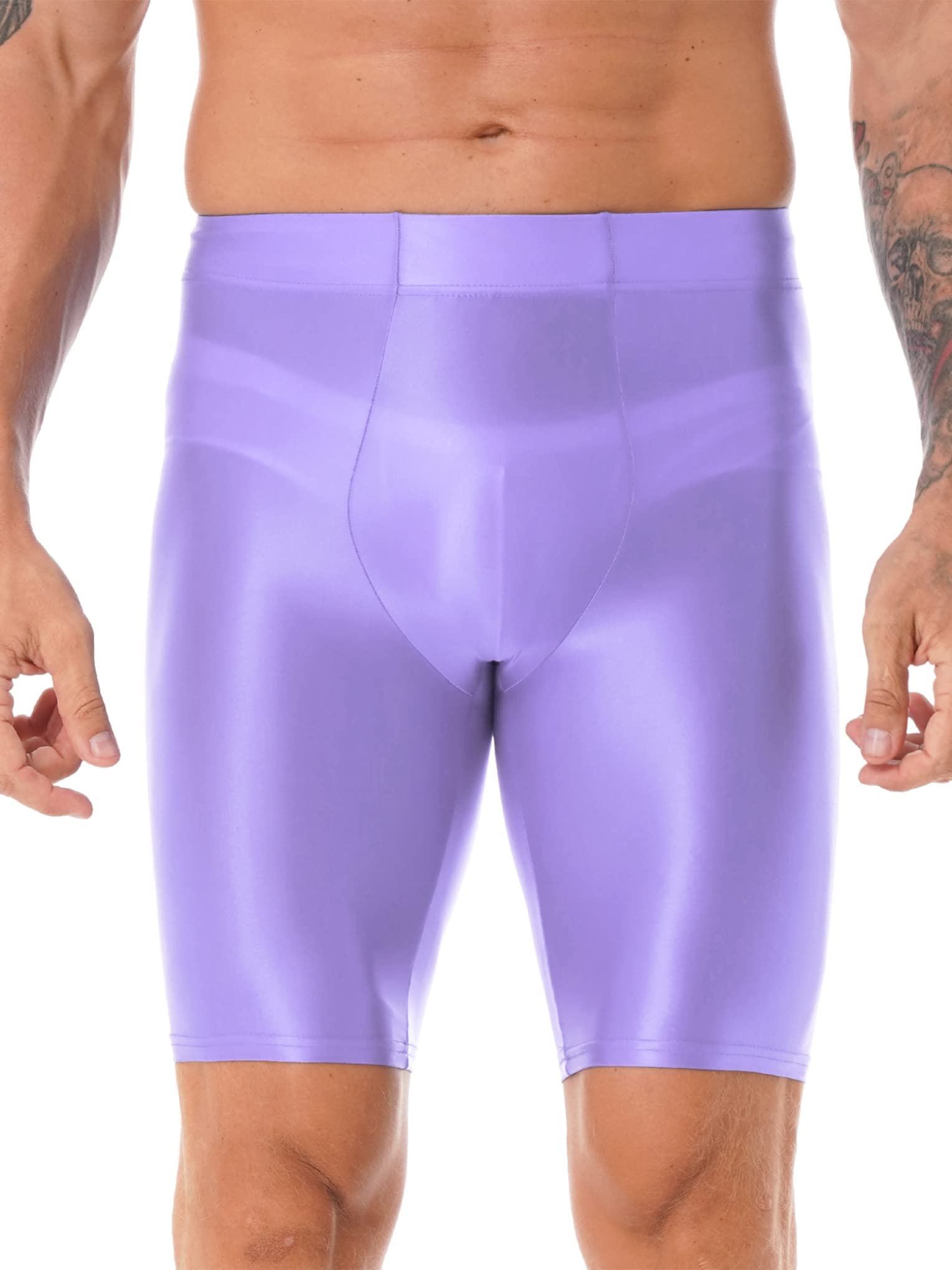 **Men's Shiny Compression Shorts - Quick Dry, Moisture-Wicking Sports Tight Shorts for Running, Gym & Swimming - Soft & Breathable Workout Pants**