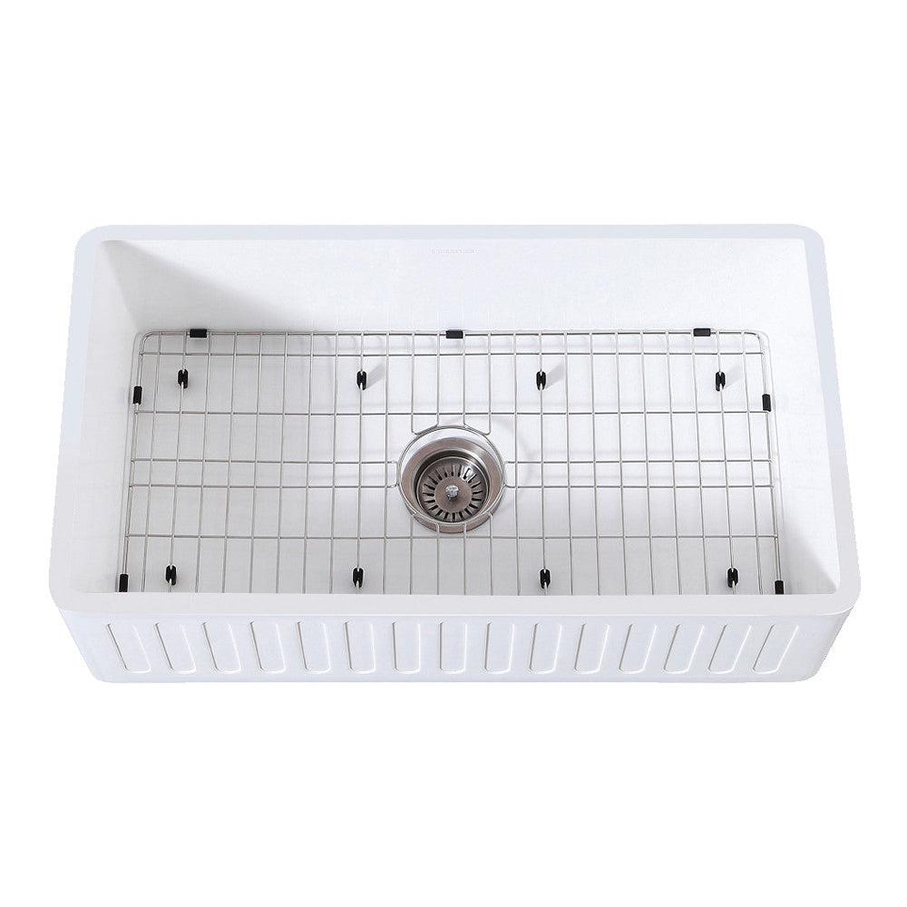 Kingston Brass 33-inch Farmhouse Apron Kitchen Sink with Strainer & Grid - Matte White (KGKFA331810RM) - Perfect for Rustic & Modern Farmhouse Kitchens