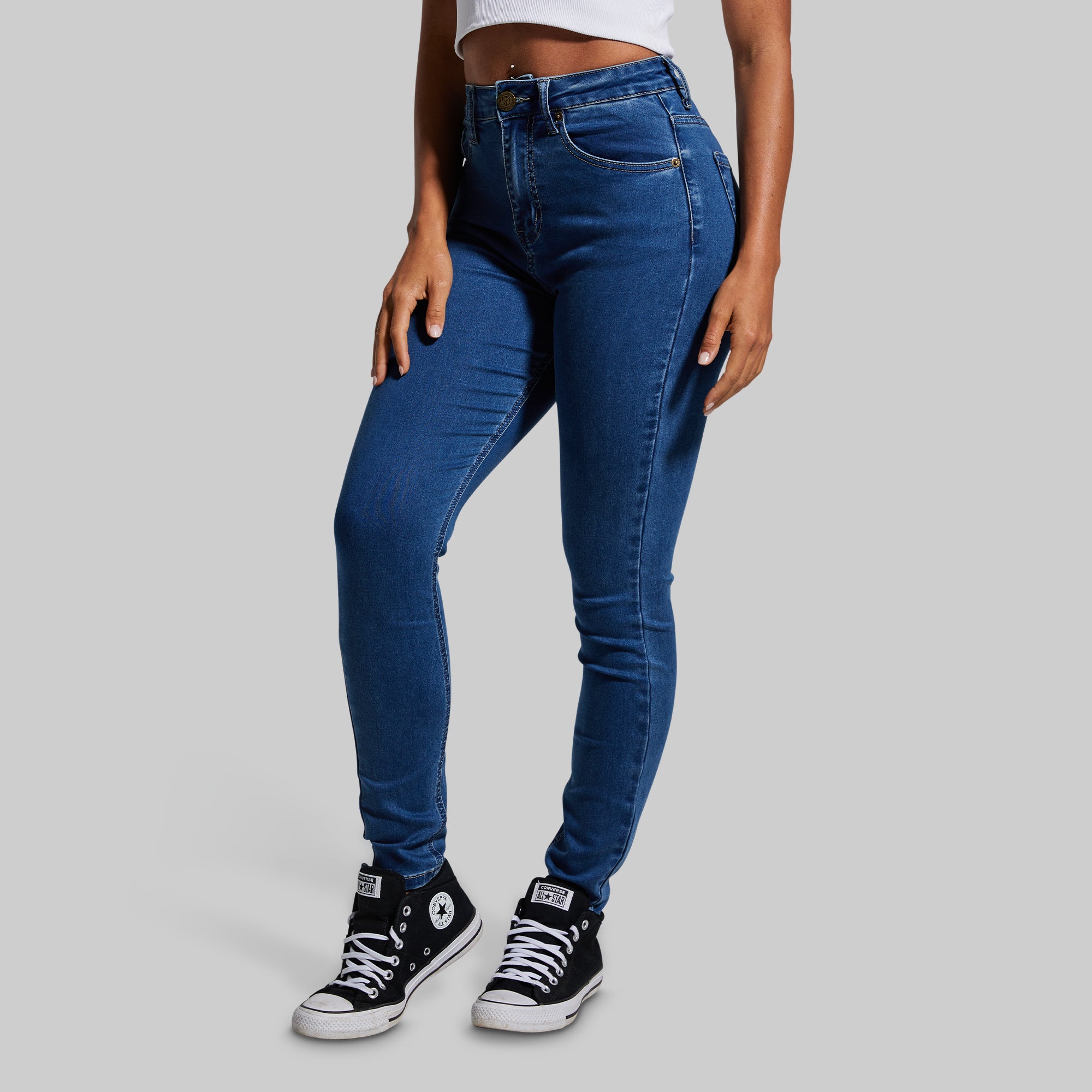 FLEX Stretchy High Rise Skinny Jeans for Women - Mid Wash Denim Pants | Comfortable Slim Fit Jeggings for Everyday Wear, Work & Casual Outfits