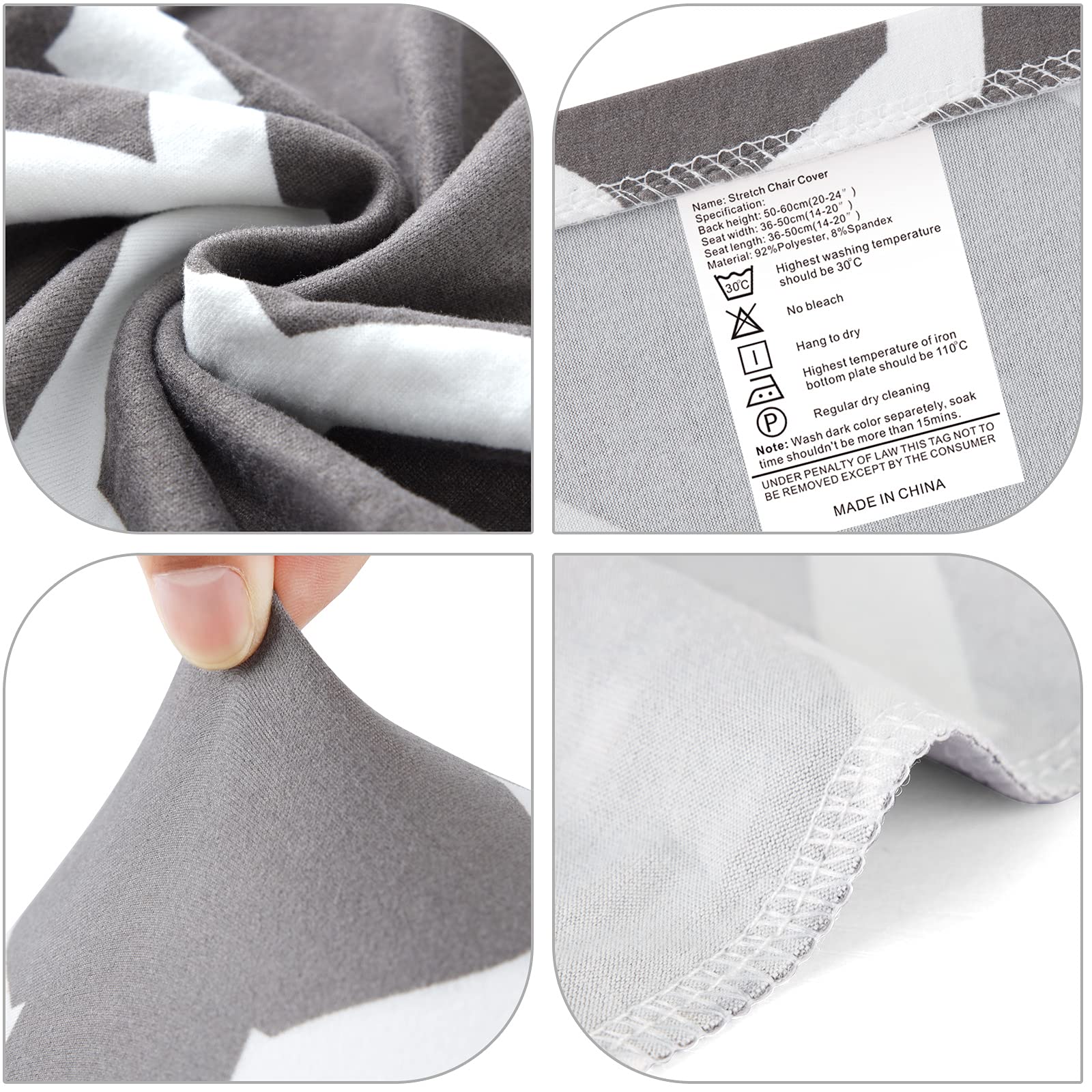 Stretch Spandex Dining Chair Covers - Washable & Removable Parson Chair Slipcovers for Kitchen, Dining Room & Office - Set of 4 (Gray/White) - Perfect for Home Decor, Party & Event Protection