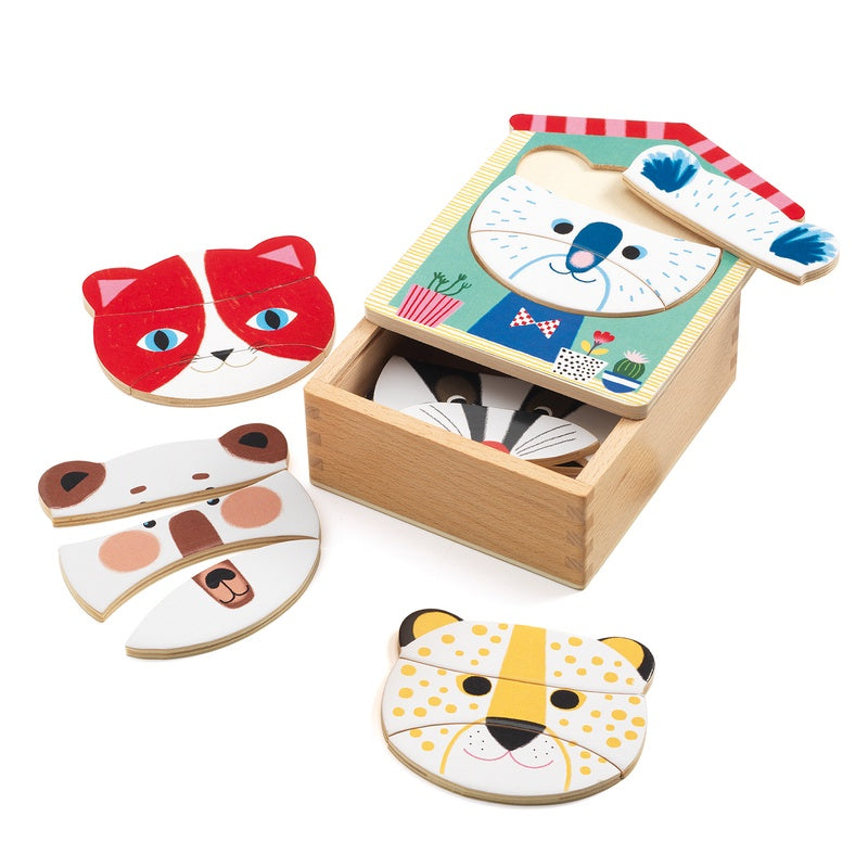 Djeco Wooden Face Puzzle Set - Fun & Educational Toy for Kids - Perfect for Preschool Learning, Creative Play & Family Game Night