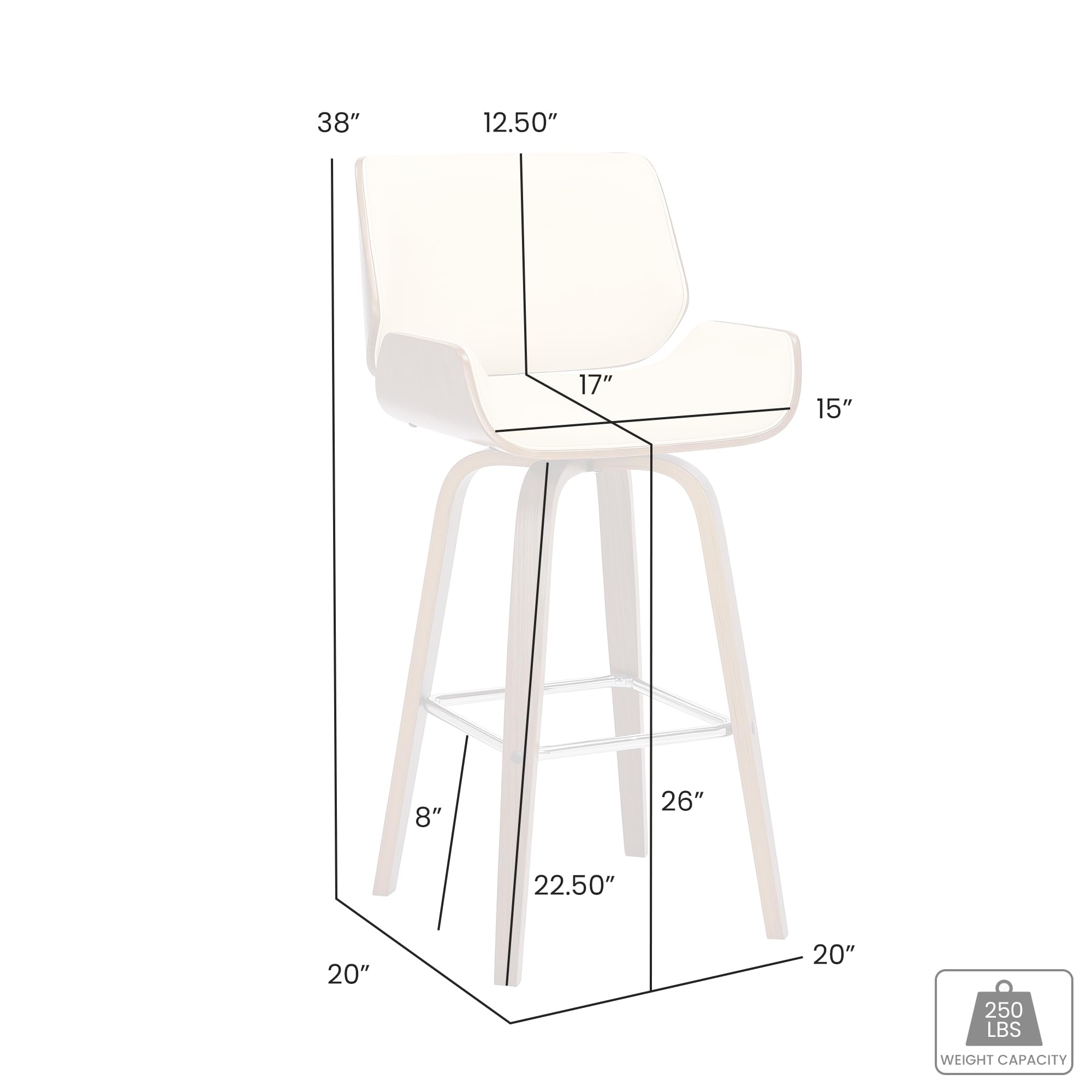 Armen Living Tyler Mid Century Modern Swivel Bar Stool - 26