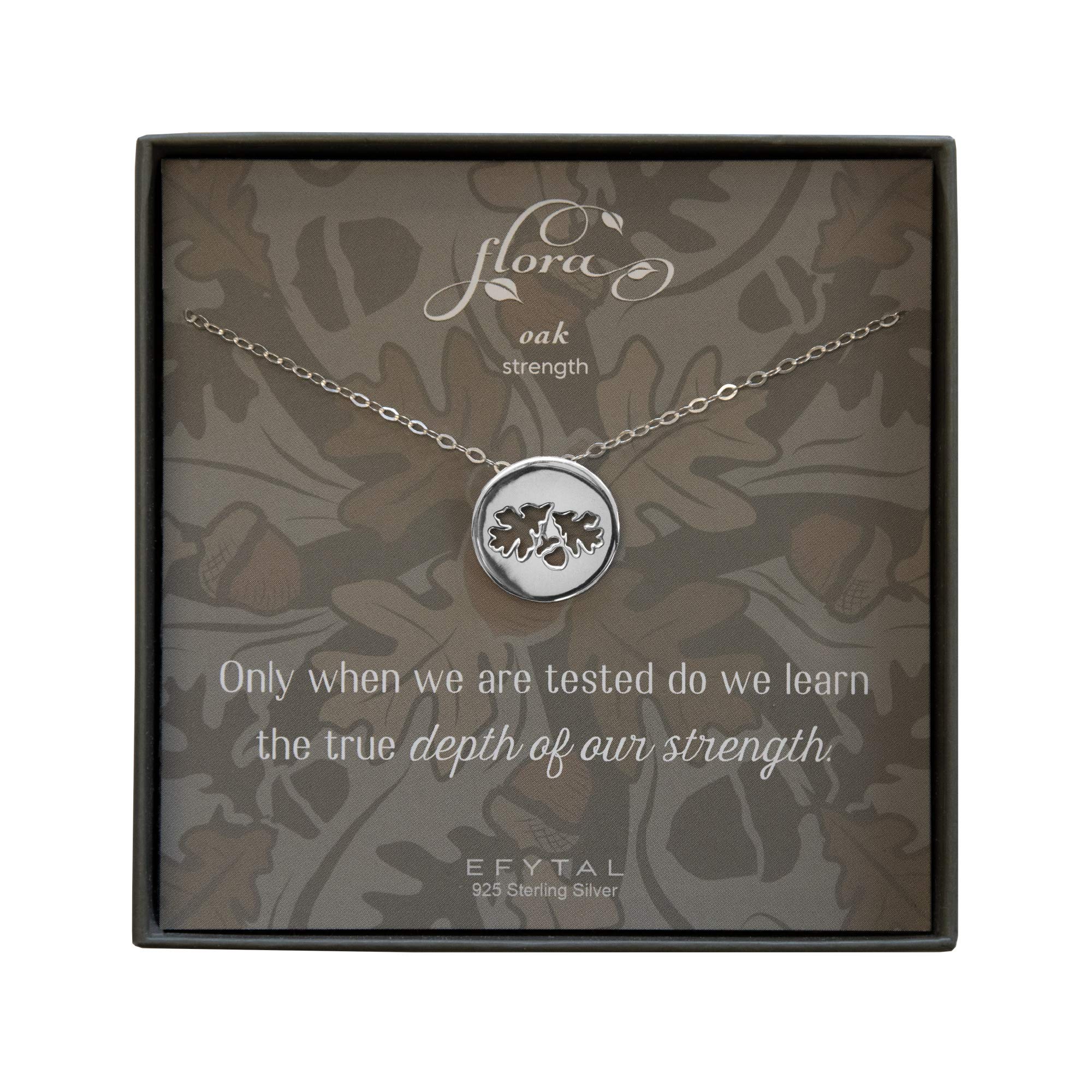 EFYTAL Sterling Silver Floral Oak Necklace for Women - Inspirational Strength & Encouragement Gift with Message Card - Get Well Soon Present for Her - Perfect Friendship Jewelry for Everyday Wear & Special Occasions