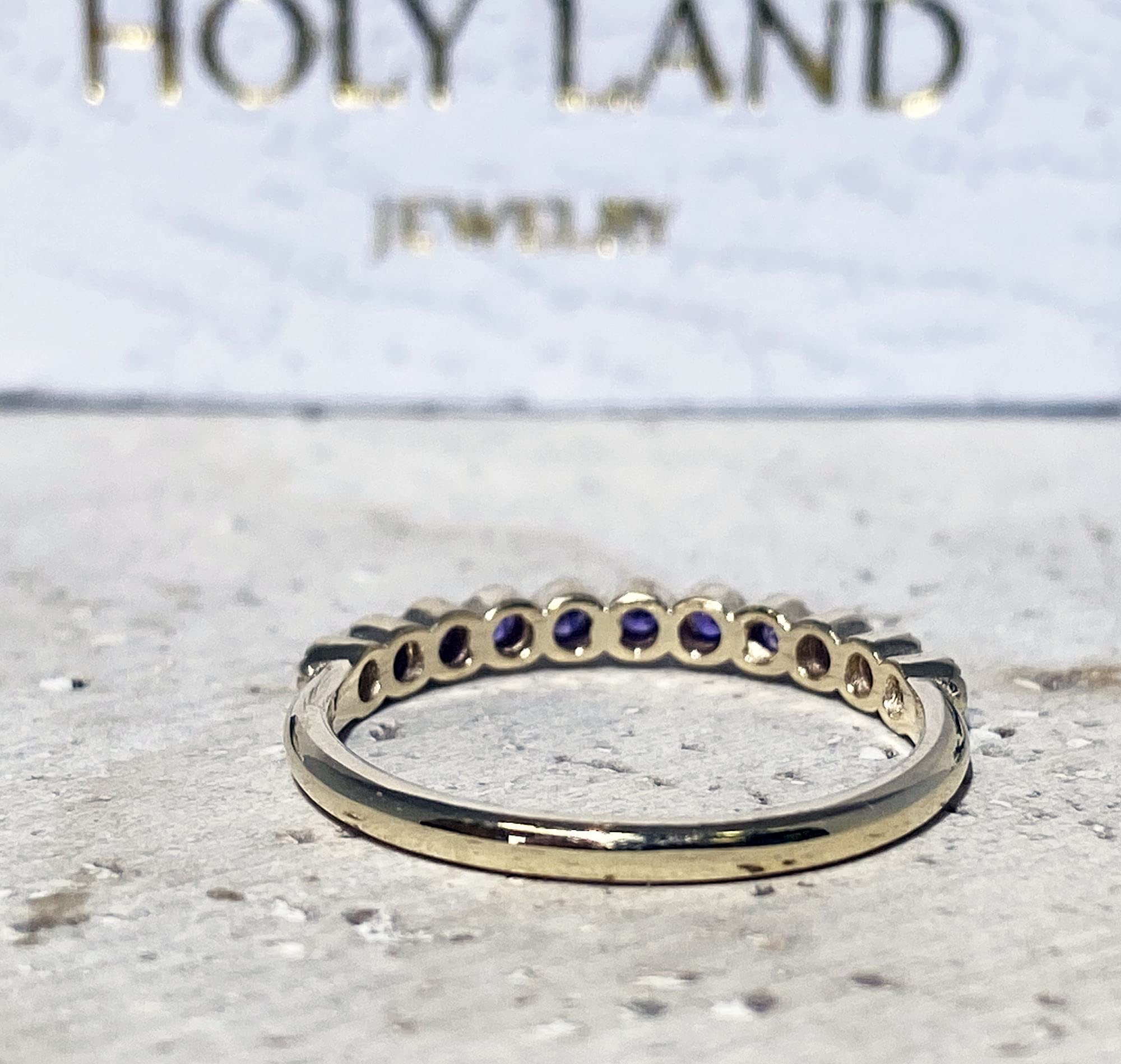 Amethyst Ring - February Birthstone Stackable Gold Ring - Half Eternity Purple Ring - Dainty Delicate Jewelry for Women - Perfect for Everyday Wear, Gift Giving & Special Occasions