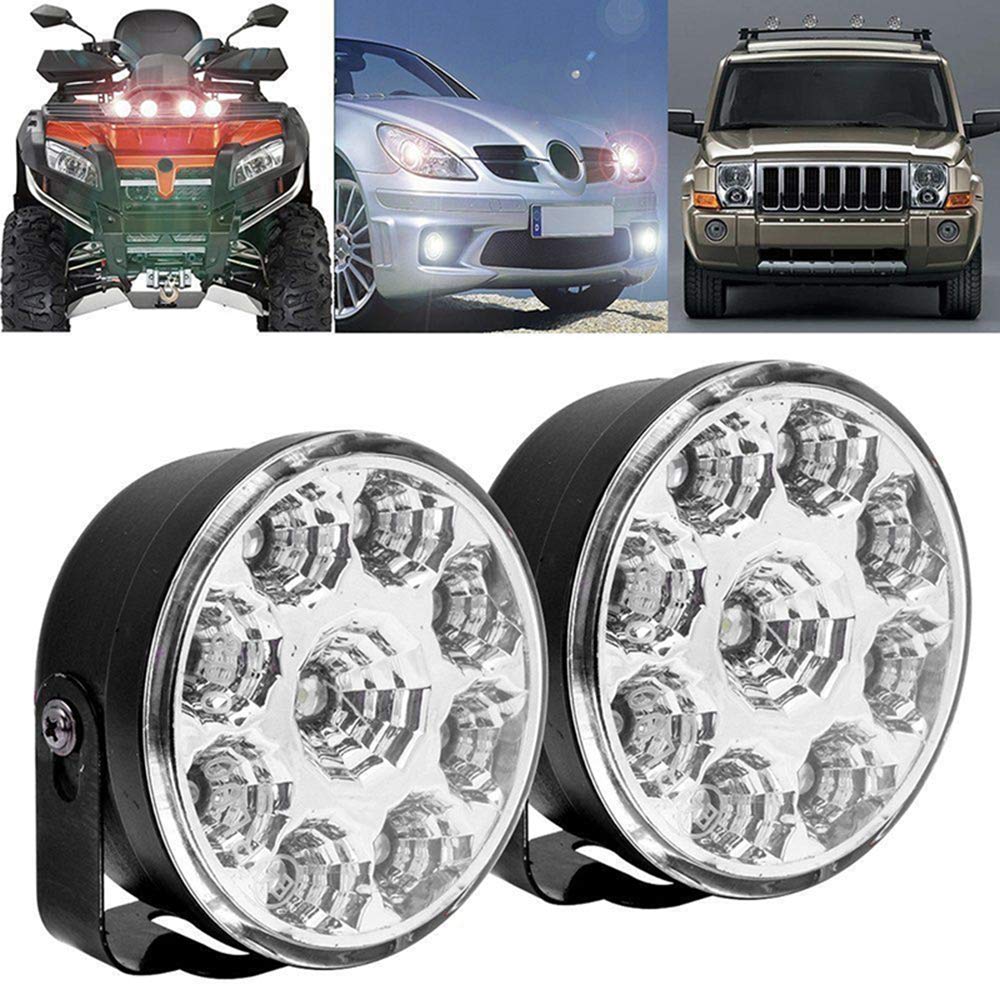 GUBE 9LED Round Car Fog Lights - DC12V White Daytime Running Lights (DRL) - 2PCS for Enhanced Visibility & Safety - Perfect for Trucks, SUVs & Off-Road Vehicles