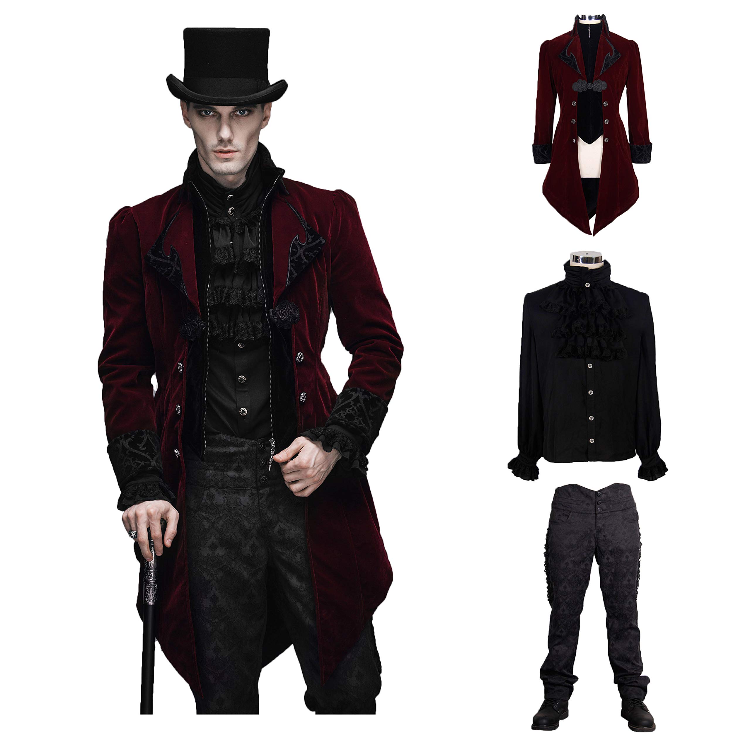 Victorian Gothic Vintage 3-Piece Suit for Men - Tailcoat, Shirt & Pants Set | Formal Wear for Weddings, Cosplay & Historical Reenactments