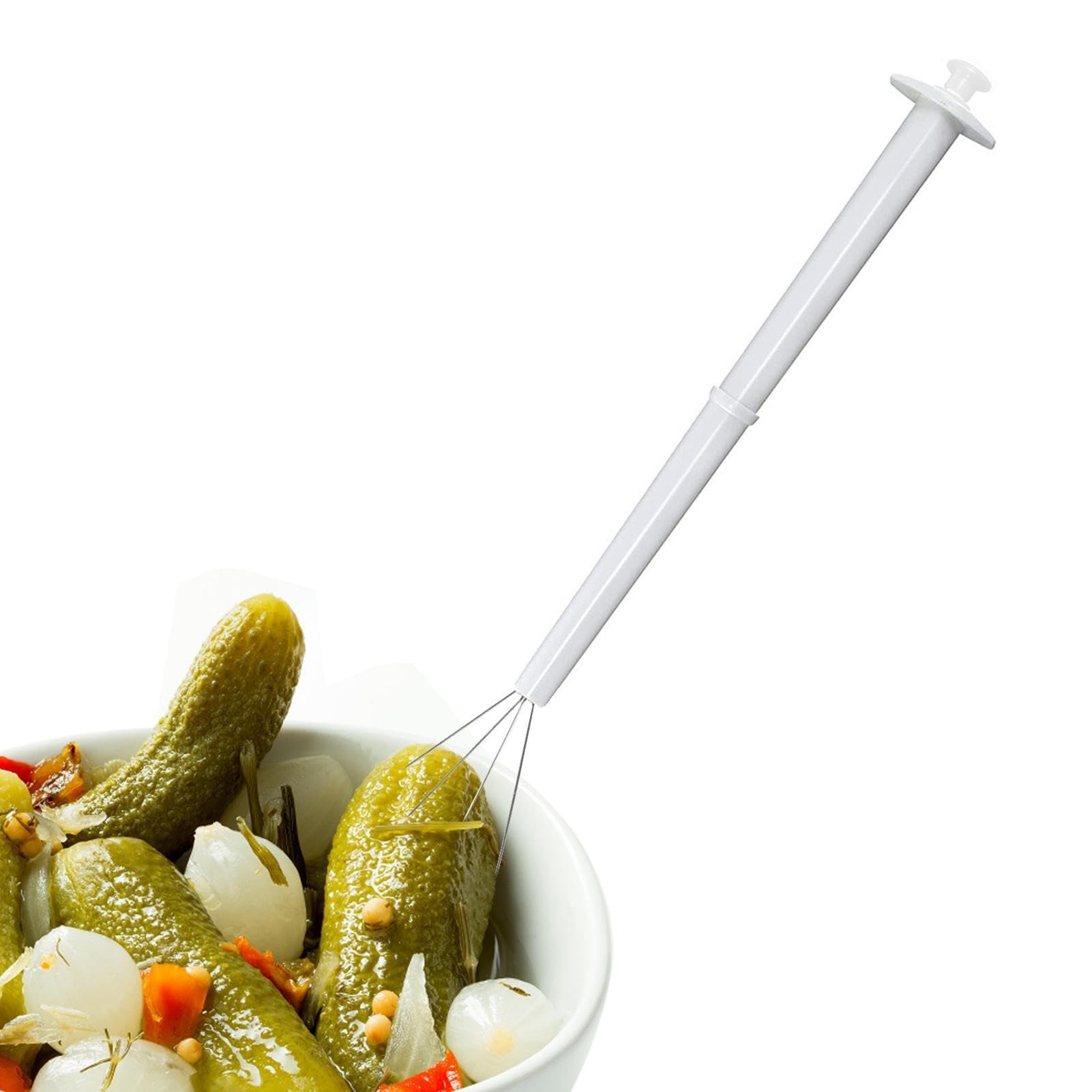 Stainless Steel Pickle Picker Fork - 8 Inch 4-Prong Jar Tool for Pickles, Peppers & Olives | Durable PVC Handle Kitchen Utensil for Restaurants, Bakeries & Home Canning | Perfect for Salad Bars, BBQ Parties & Picnics